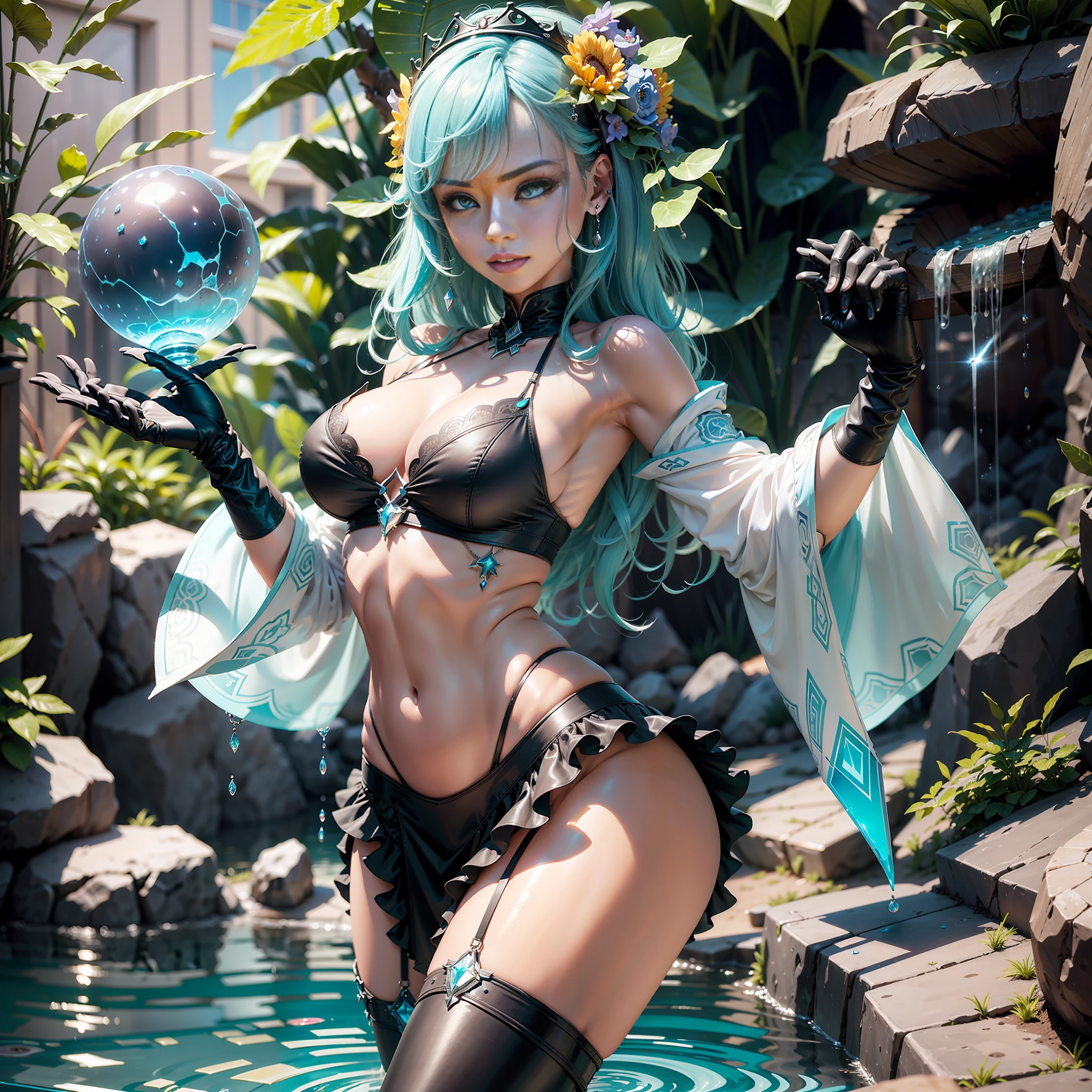 play Rihanna 38years tanned cosplay Goddess raw Pool marbles "Water Falls" water drop of water equirectangular 360 meticulously intricate Pro-photorealism angle below-close "masterpieces (Guweiz and James Jean) tattoo CGSCOSITY absurd sunflower headgear short hairstyle interiors Agathe colorful hijab discreet yellow-saffron delicate face expressive face cheekbones glowing pompette turquoise great ultra-beautiful eyes lazuli opal open mouth teeth smile (detailed high skin:  1.3) Suave athlete:1.3 Attractive jacket:1.3 Open shoulders:Off Lace:1.3 White Shirt:1.3 Open Clavicle Sleeves:1.3 Papillotes:1.3 White silk satin Large drooping breasts:1.3 Spread pointed covered Corait:1.3 Strange felts Seams navel skirt:1.3 Wide fringes swinging thick spinel pubic leathers:1.3 covered:1.2 imposing partially occult pubic hair Thighs covered garters:1.3 Legs boots:1.3 Solid voluminous black furs abundant sun lights illuminations luminescences depths reflections optimal resolutions perfections ultra precise maximum lightnings contrasts global illuminations cgi vfx sfx reflex ultra details Octane made extreme improved graduated UHD XT3 16K DSLR HDR UnrealEngine5 romm rgb pbr 3dcg fxaa blu-ray colors-coded backlights anti-aliasing fkaa txaa rtx ssao opengl-shaders glsl-shaders post-processing post-production cell-shading tone-mapping obscure Crystalline DoF robot female "Heavy Metal" dark navy metallic familiar dominent pole-dancing magic water drop of water snake fountains drink beer wheels slide "Buck-Beer" transparent mirror ruby occult earth (Magic Disco=Ball fullbodye Earth flowers:1.3 graduated heart hearth earth flowers:1,0.3 ) dramatic negative background outdoors Earth:1.3 Galaxy nsfw