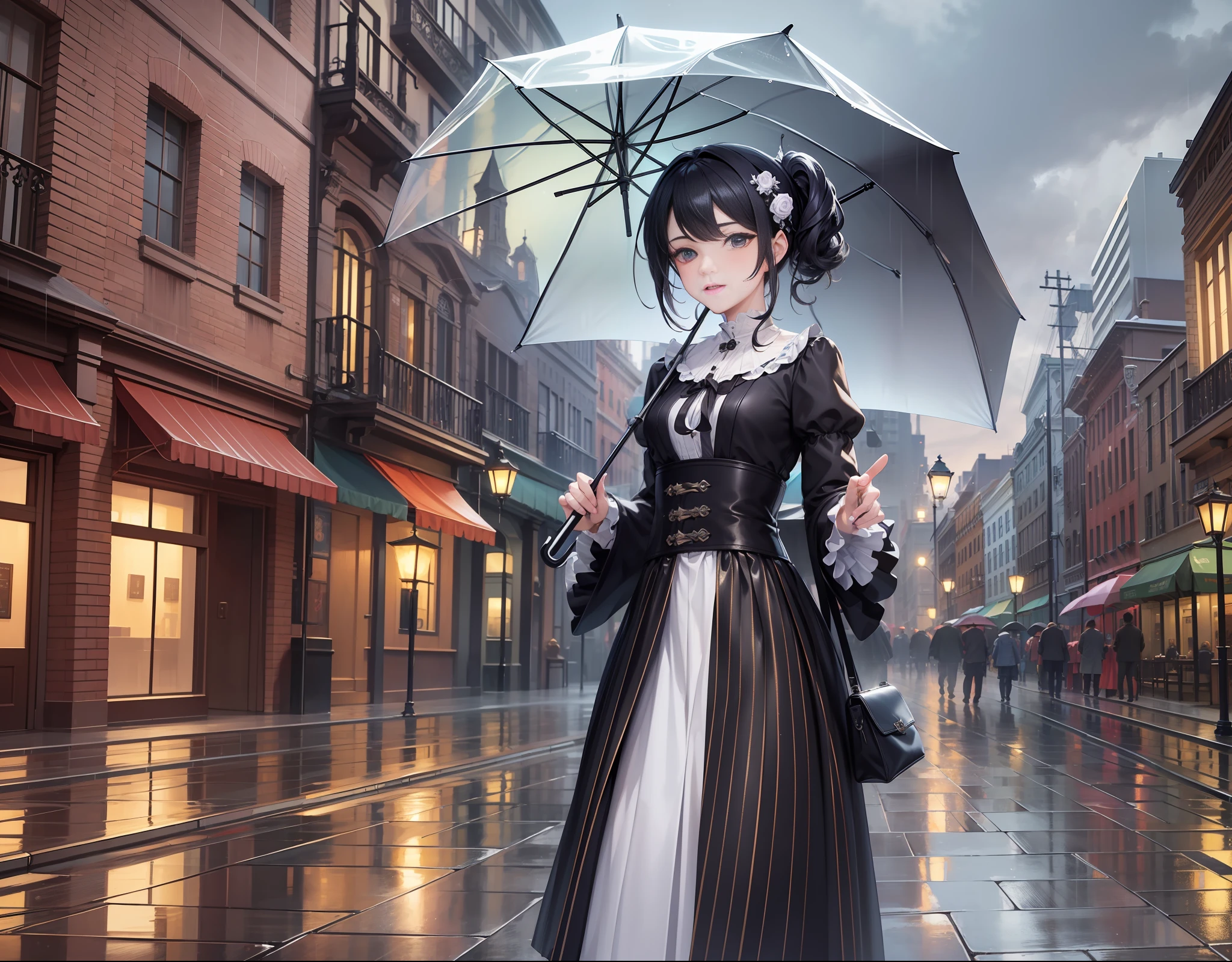 Masterpiece, best quality, high quality, very detailed CG unified 8k wallpaper rainy day handsome guy holding umbrella Antique