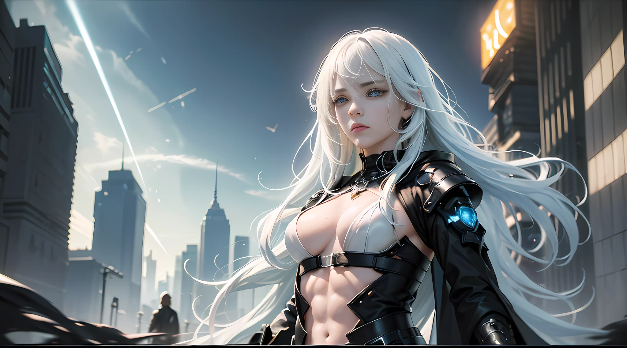 cyberpunk girl, fantasy world, dark background, clean design, epic Instagram, artstation, colorful paint splash, silhouette, ultra-detailed intricate details, Unreal engine, fantasy, complex details, splash screen, complementary colors, fantasy concept art, 8k resolution, deviantart masterpiece, oil painting, heavy stroke, paint dripping, (isolated on white background: 1.3), rainbow skin, (((handsome young man))), (( teenage:1.5)), (glowing blue eyes), ((eyes with light)),(((long white hair:1.1)))), ((black)), (princess \\(indifferent expression\\), (((wearing high-detail and diverse luxury black robes))), white hair, (abs) (large pectoral muscles)