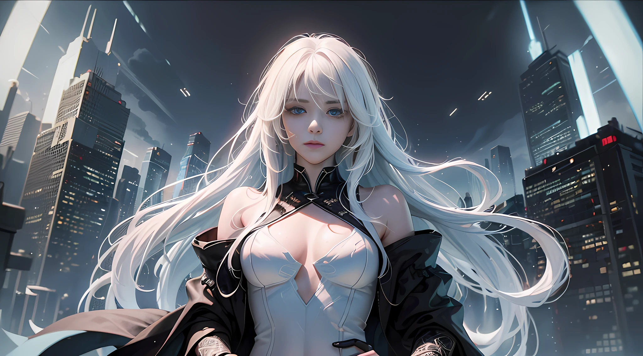 cyberpunk girl, fantasy world, dark background, clean design, epic Instagram, artstation, colorful paint splash, silhouette, ultra-detailed intricate details, Unreal engine, fantasy, complex details, splash screen, complementary colors, fantasy concept art, 8k resolution, deviantart masterpiece, oil painting, heavy stroke, paint dripping, (isolated on white background: 1.3), rainbow skin, (((handsome young man))), (( age:1.5)), (glowing blue eyes), ((eyes with light)),(((long white hair:1.1)))), ((black)), (princess \\(indifferent expression\\), (((wearing high-detail and diverse luxury black robes))), white hair, (abs) (large pectoral muscles)