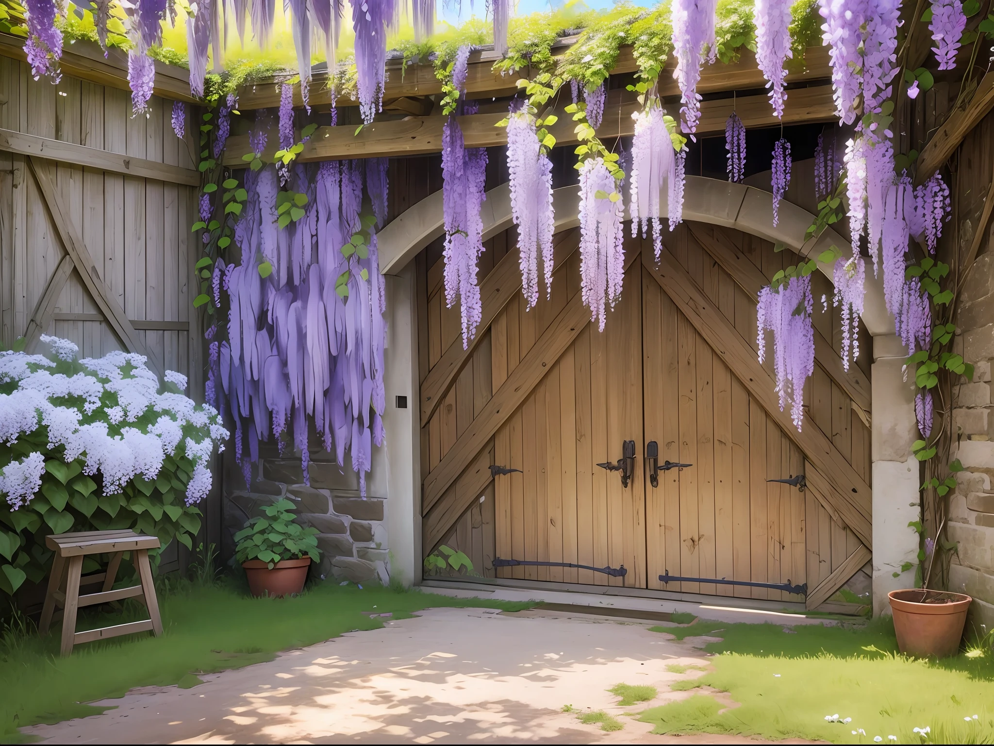 Farm yard, door wall, wisteria flowers full of walls, HD --auto --s2