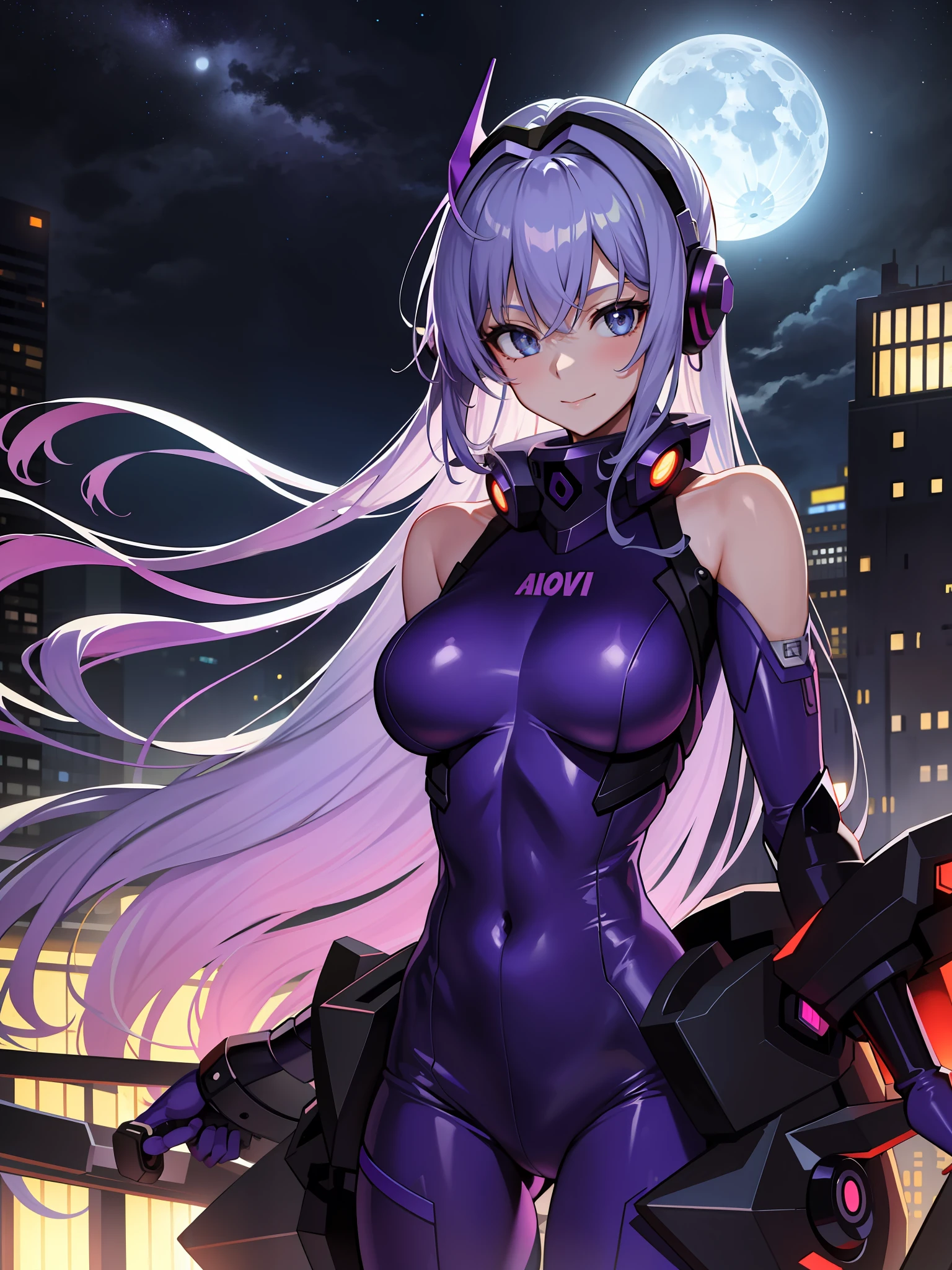 masterpiece, best quality, 1girl, ayanamirei, eva00plugsuit, interface headset, looking at viewer, light smile, city park,upper body, huge moon, mid night,