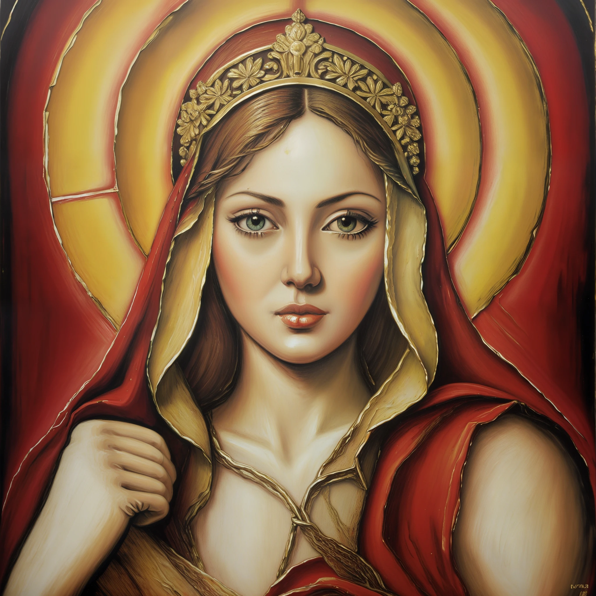Virgin Mary, Our Lady, Catholic Christian image, oil painting, rosas vermelhas, branco purificação --auto --s2