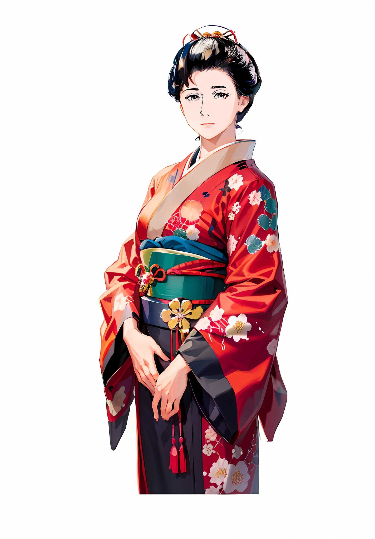 Anime characters wearing red and blue kimono on Japan traditional kimono, kimono, kimono, Japan kimono wearing kimono, red kimono, kimono, Japan traditional concept art,