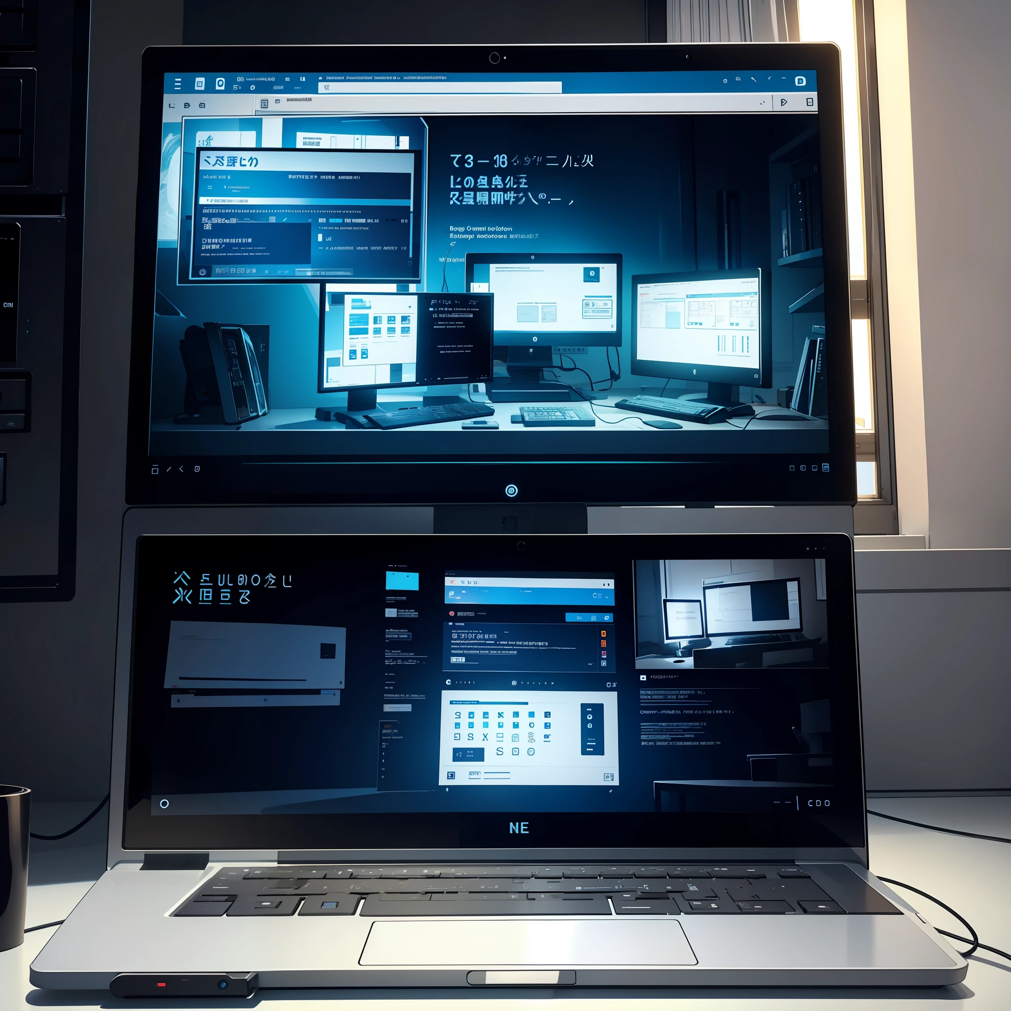A computer display with an incoming call window, close-up, facing the camera, in the room