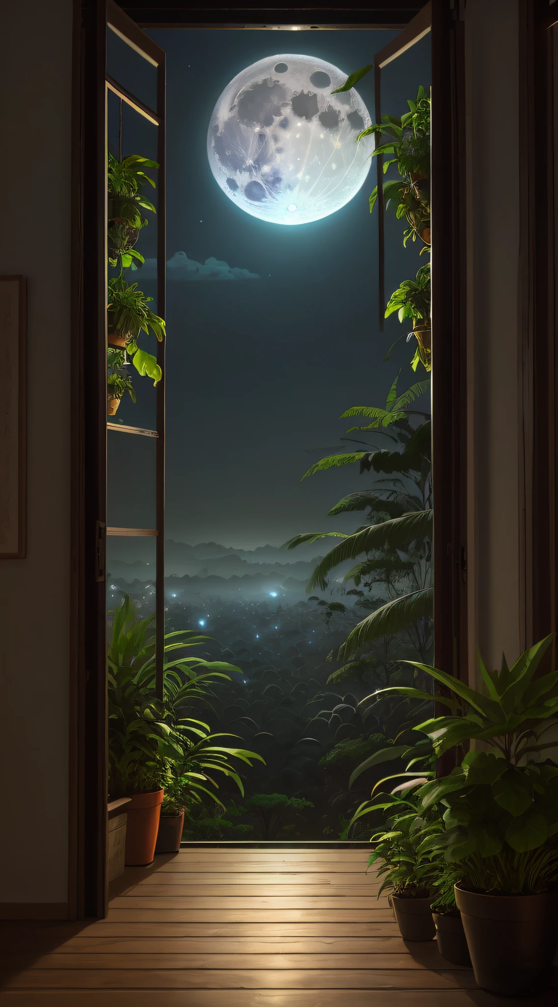 Night jungle, full moon, horizon