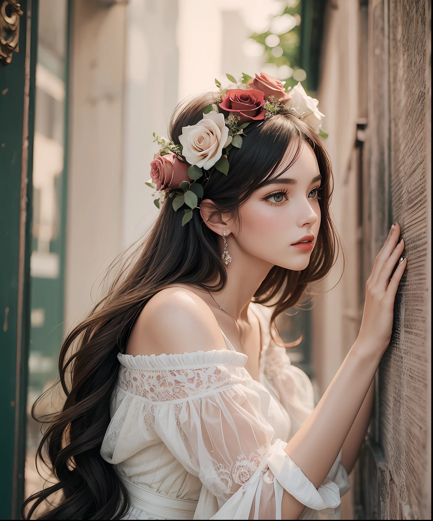 woman, romantic roses vintage vibes, metaverse --auto --s2
