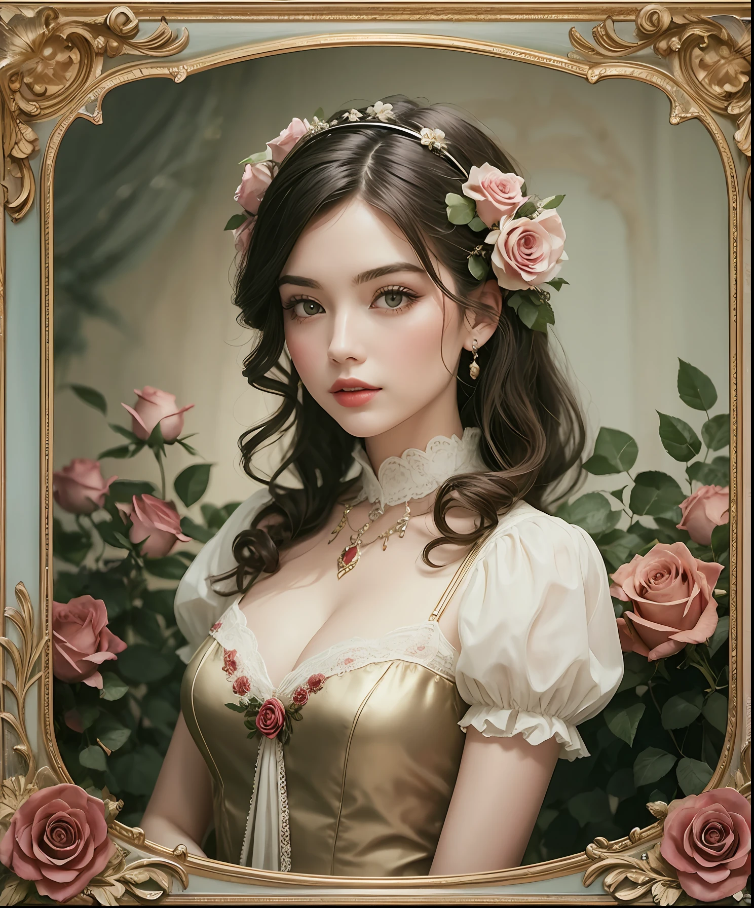 woman, romantic roses vintage vibes, metaverse --auto --s2
