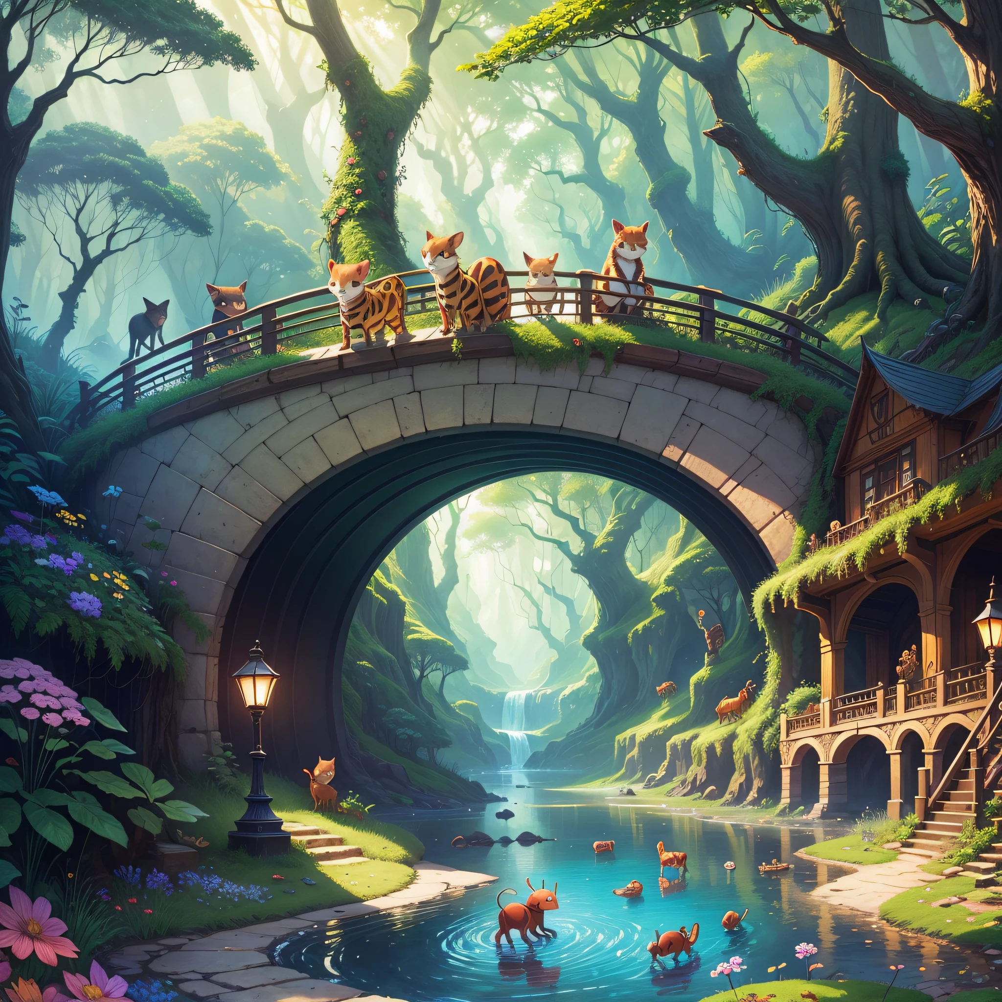 animal formiga. Suggestion for children's book cover. Animal ants. enchanted forest. enchanted world. bridge and creek. rainbow --auto --s2