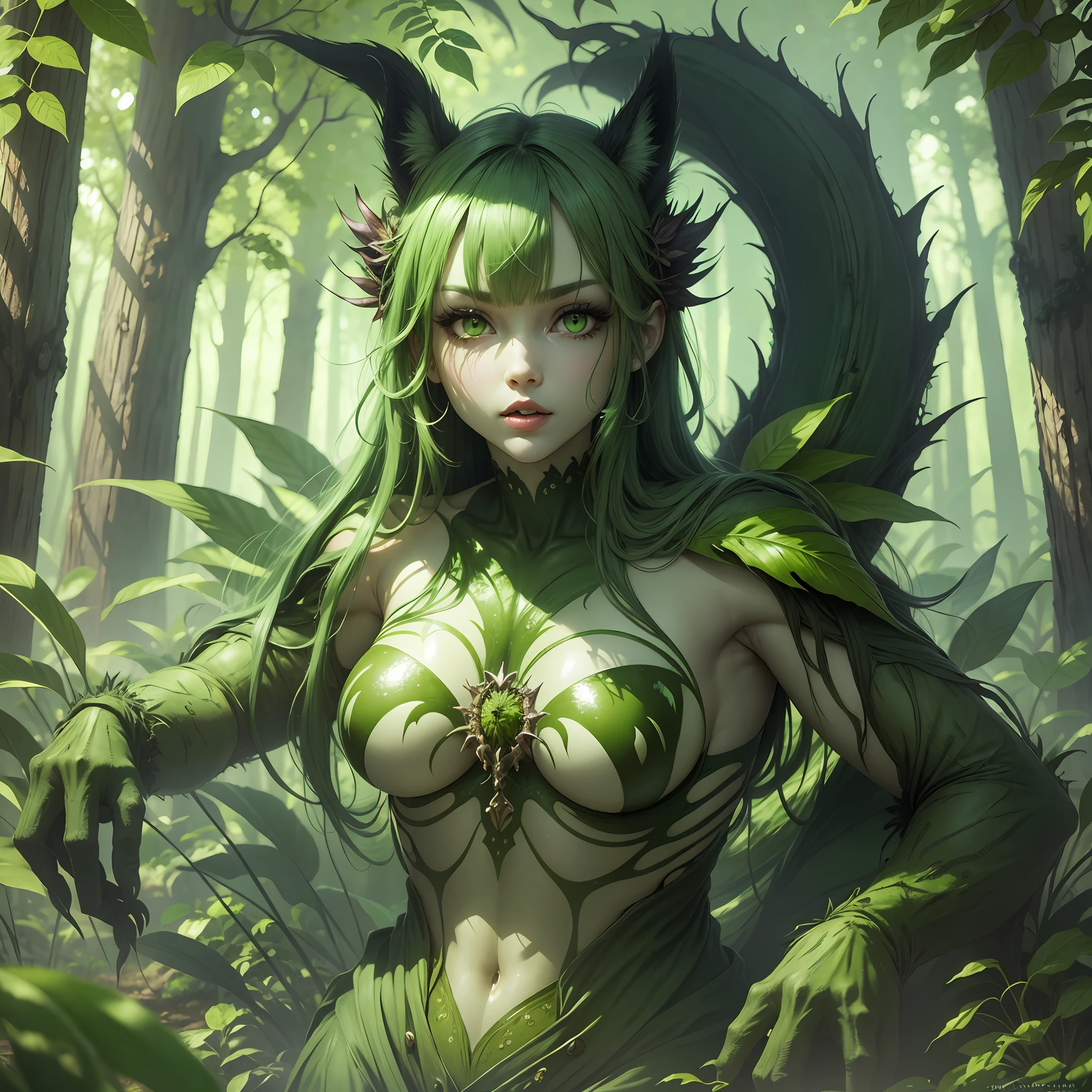 Monster with green forest plant body, bright green eyes --auto --s2