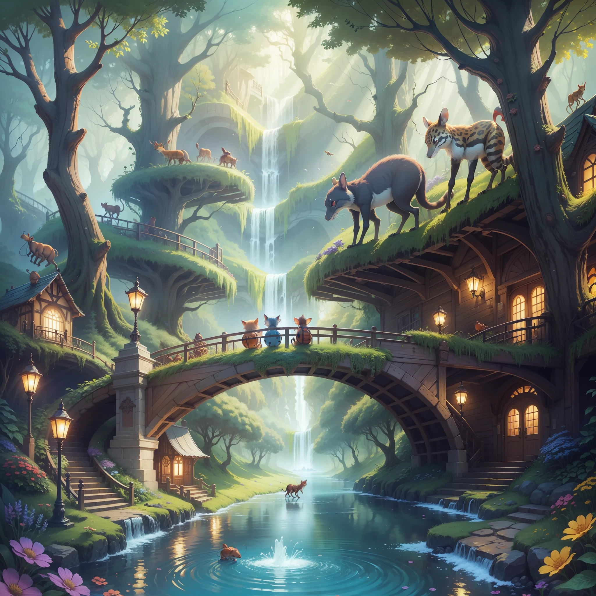 animal formiga grande. Suggestion for children's book cover. Animal ants. enchanted forest. enchanted world. bridge and creek. rainbow --auto --s2
