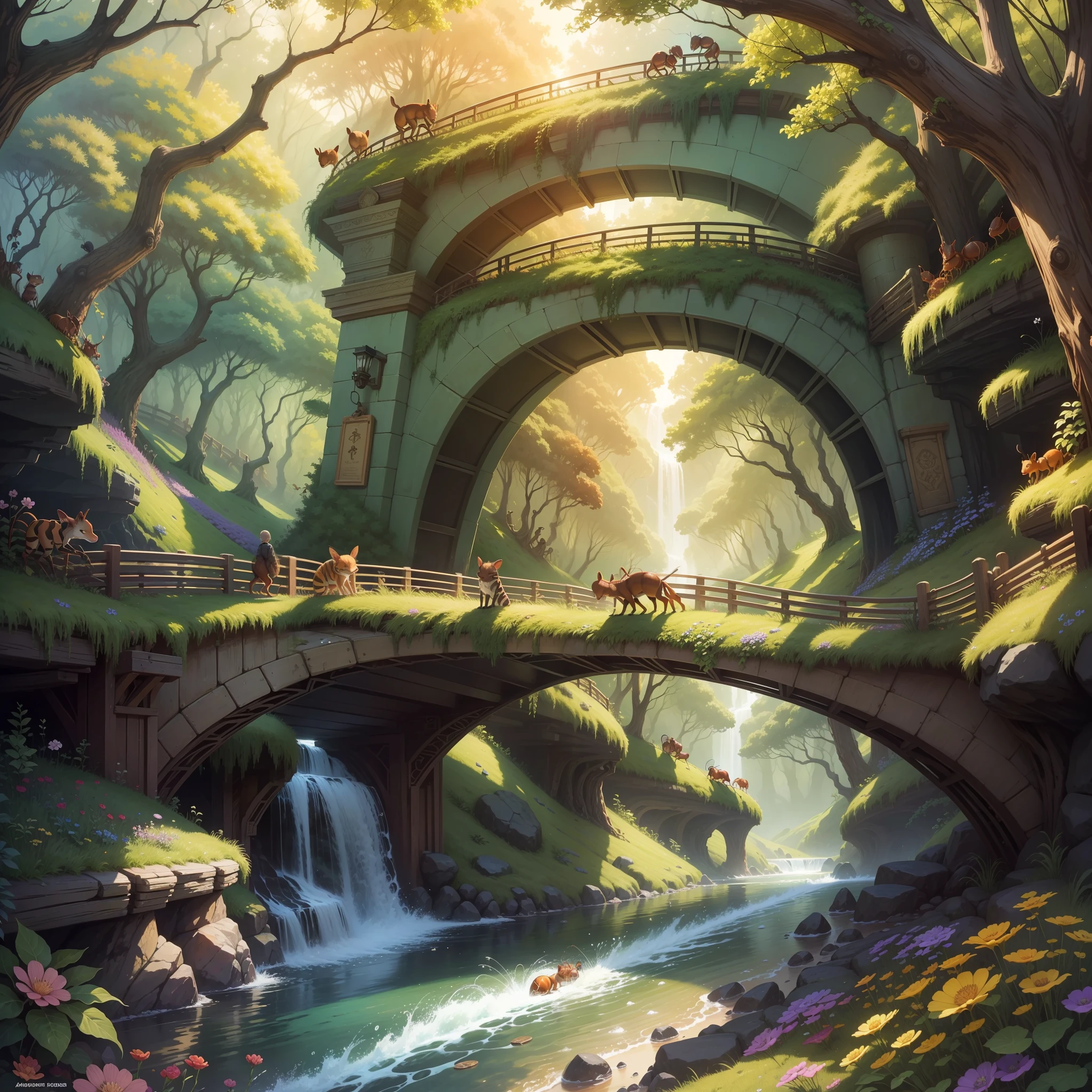 animal formiga grande. Suggestion for children's book cover. Animal ants. enchanted forest. enchanted world. bridge and creek. rainbow --auto --s2