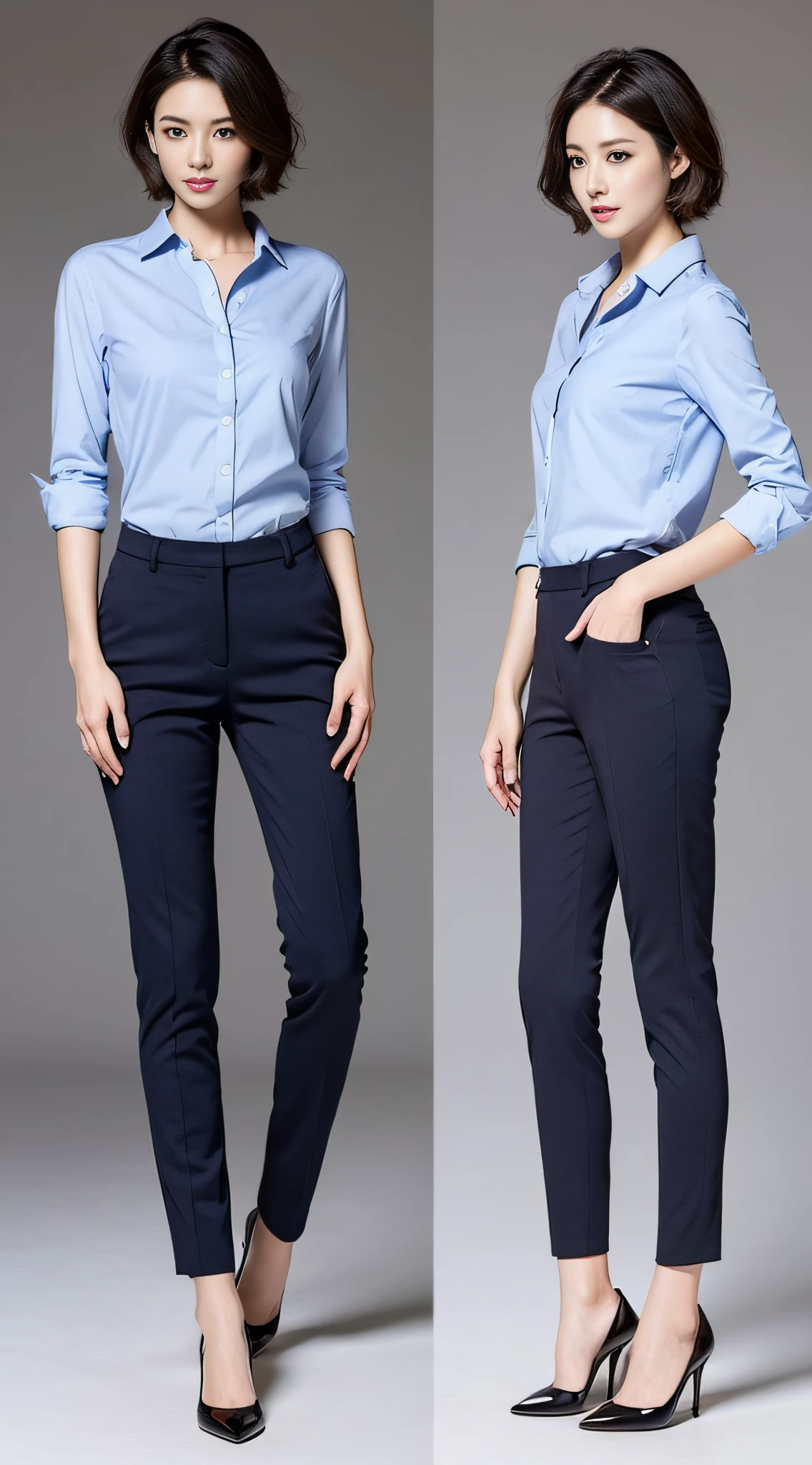 Professional pants woman photo, best quality, masterpiece, (realism: 1.2), short hair, full body, front, standing