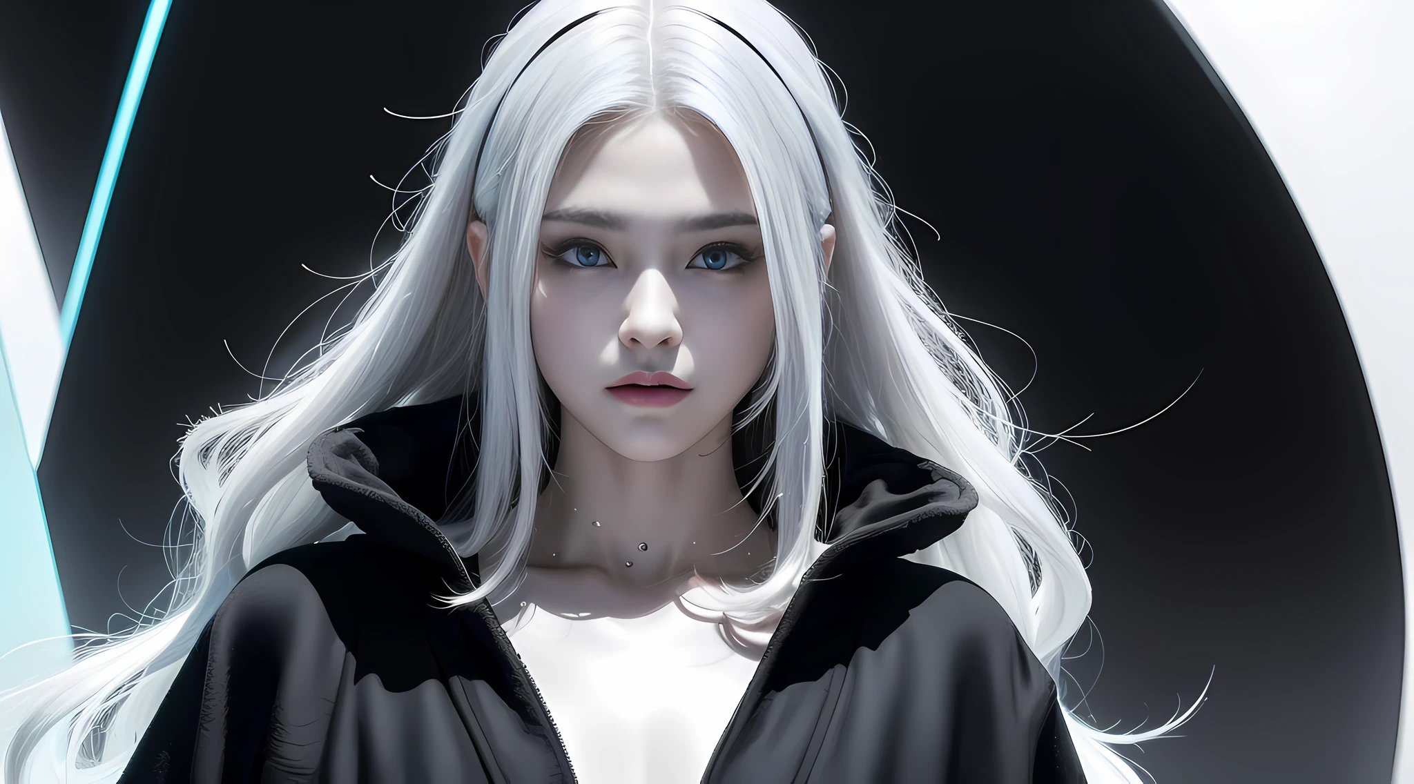 cyberpunk girl, fantasy world, dark background, clean design, epic Instagram, artstation, colorful paint splash, silhouette, ultra-detailed intricate details, Unreal engine, fantasy, complex details, splash screen, complementary colors, fantasy concept art, 8k resolution, deviantart masterpiece, oil painting, heavy stroke, paint dripping, (isolated on white background: 1.3), rainbow skin, (((handsome young man))), (( age:1.5)), (glowing blue eyes), ((eyes with light)), (((long white hair: 1.1))), ((black)), (princess \\ (indifferent expression\\), (((wearing high-detail multi-layered luxury black robe))), white hair, (abs) (large pectoral muscles) (appropriate posture)