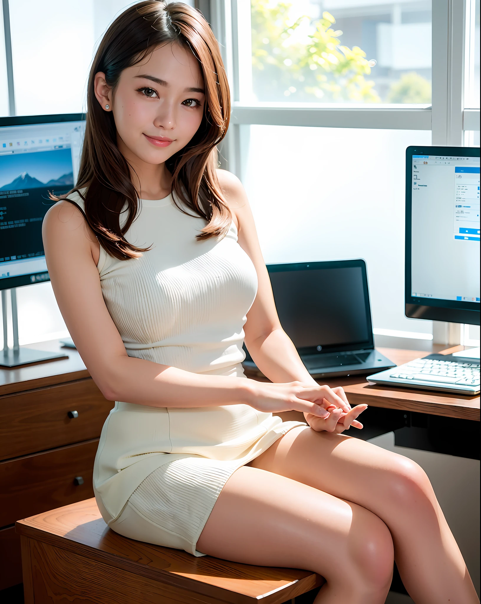 Top Quality, Face Focus, (Depth of Field), Ultra High Resolution, (Photorealistic: 1.4), RAW Photos,
(Portrait: 1.4) Stylish room, cute room, 27 years old
1 Japan girls, solo, cute, smile, brown eyes, natural face, (midi hair),sitting at a desk, trading stocks on PC