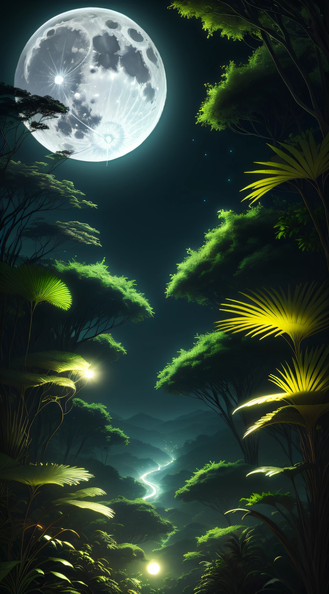 Night jungle, full moon, horizon