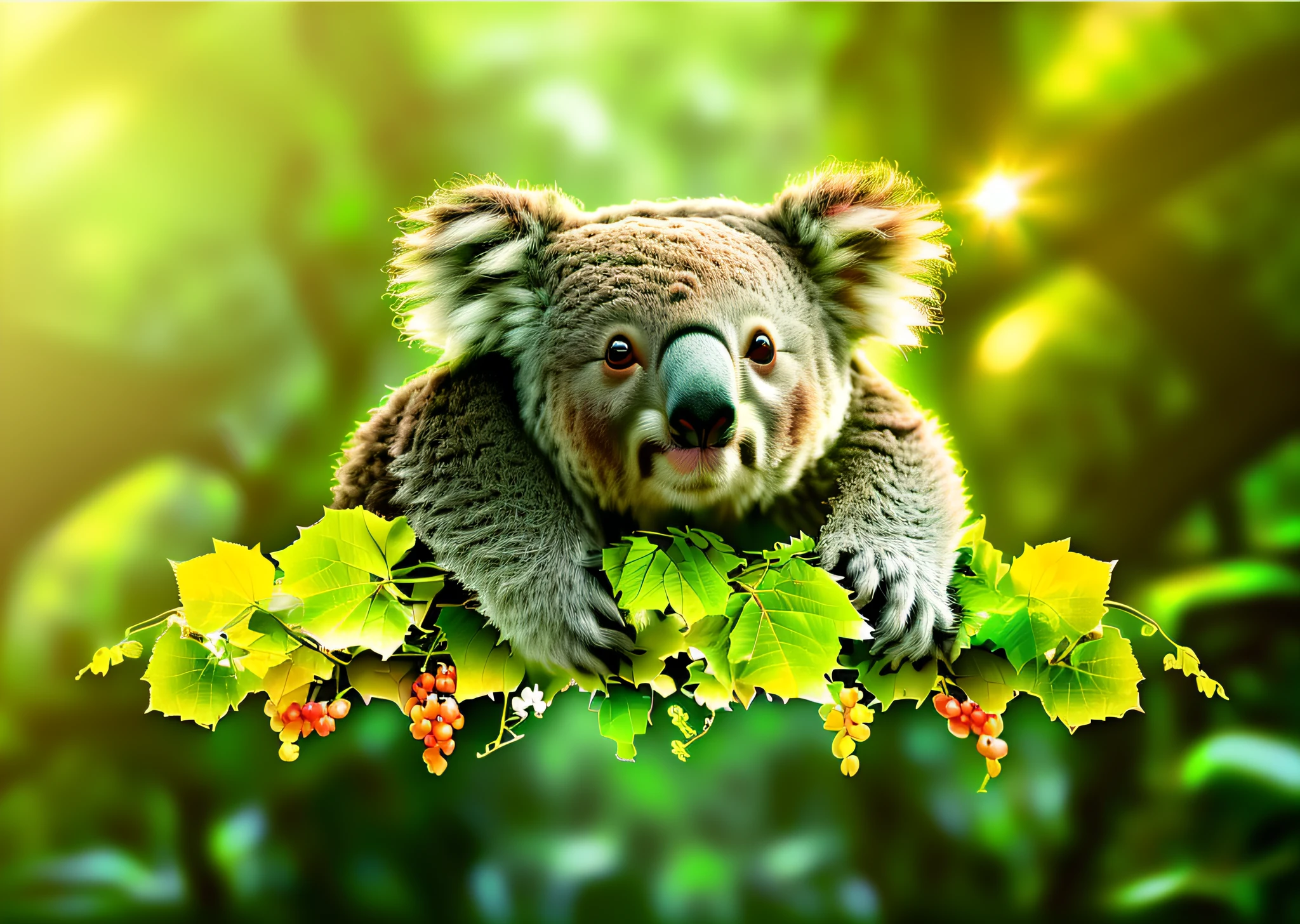 There is a koala bear sitting on a vine branch, vector line style --auto --s2