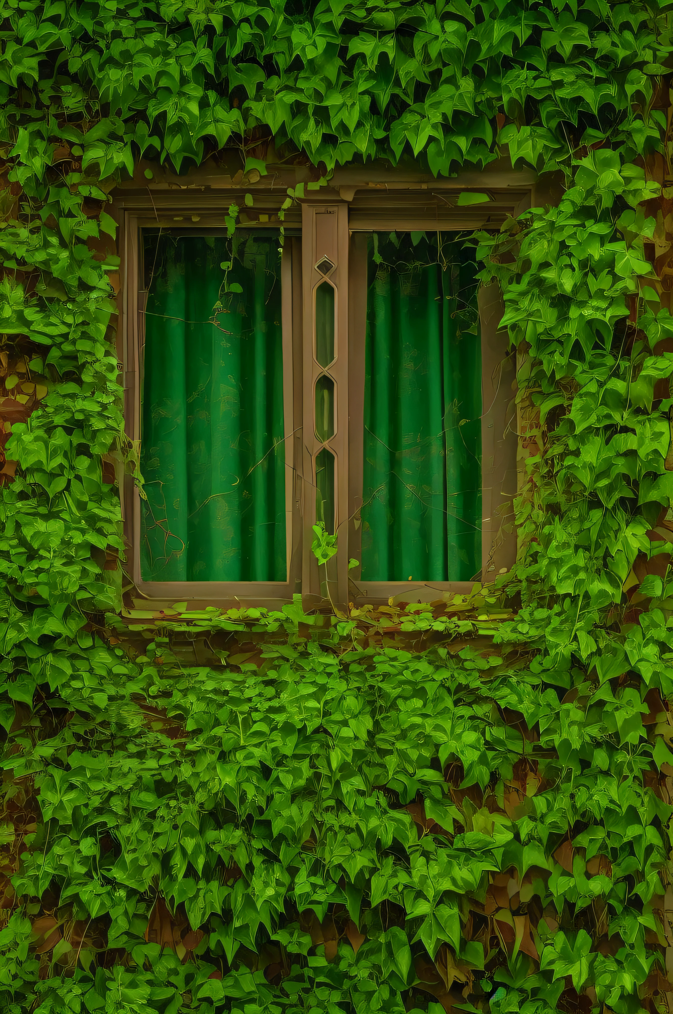 arafed window with a curtain and a window sill covered in green ivy, overgrown ivy plants, ivy vines, photo of a beautiful window, vine covered, overgrown with vines, overgrown with lush vines, house windows, clad in vines, vines on the walls, connected to nature via vines, window, completely overgrown with vines