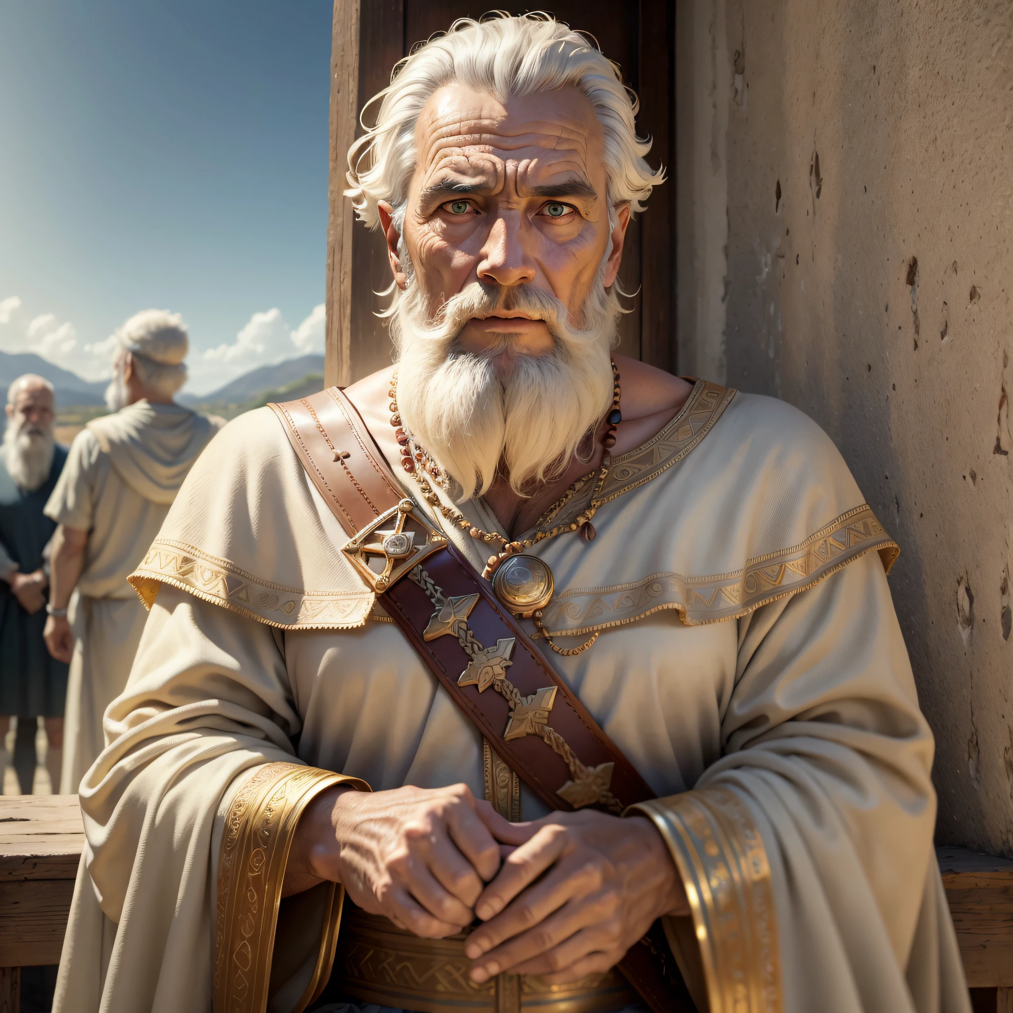 Size 16 by 9, King Saul, an older man, watching David from afar, with a curious and intrigued expression, RAW photo, small details, photorealistic, ultra-realistic photo, 8k uhd, dslr, soft lighting, high quality, film grain, Fujifilm XT3, (masterpiece). --auto --s2
