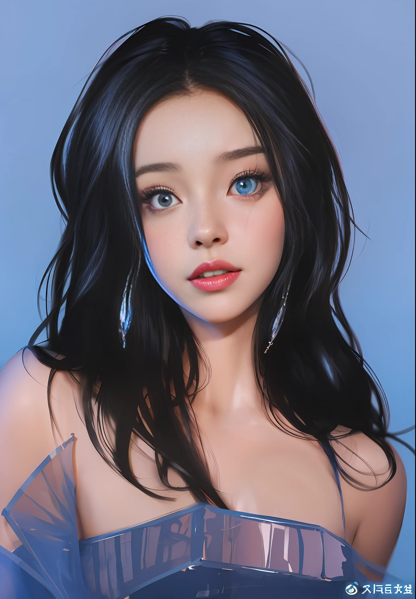there is a digital painting of a woman with blue eyes, artwork in the style of guweiz, 🤤 girl portrait, rossdraws portrait, digital anime illustration, realistic artstyle, [ 4 k digital art ]!!, guweiz, realistic anime artstyle, detailed portrait of anime girl, rossdraws 1. 0, realistic anime 3 d style, kawaii realistic portrait