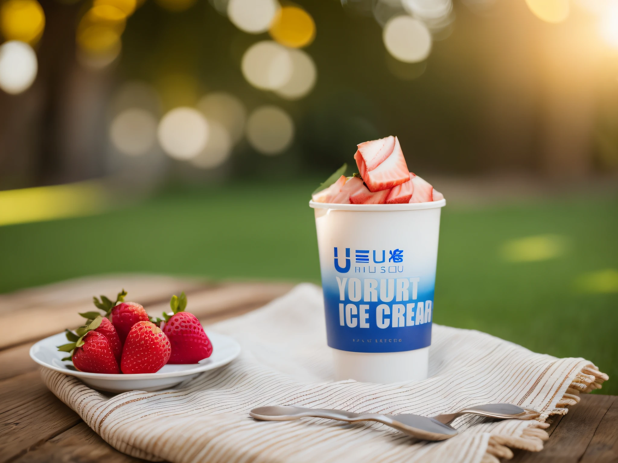 (Masterpiece, Best Quality, High Resolution, ultra_detailed:1.2), Zeiss_style, Blue yogurt cup on table, Some fresh fruit on the side, Evening outdoors, Masterpiece, Best Quality, Super Detailed, High Resolution, Very Detailed, 8k uhd, (Fidelity, Fidelity: 1.5), (Natural Light), Amazing, Photon Mapping, Teleportion, Amazing Physically Based Rendering, Fine Detail, Best, High Quality, RAW Photos, (Bokeh: 0.8), Realistic, (Depth of Field: 0.8), Complex Background, Still Life, Flowers, Rule of Thirds, Coffee, Dessert, Cream, Berry, Cloth