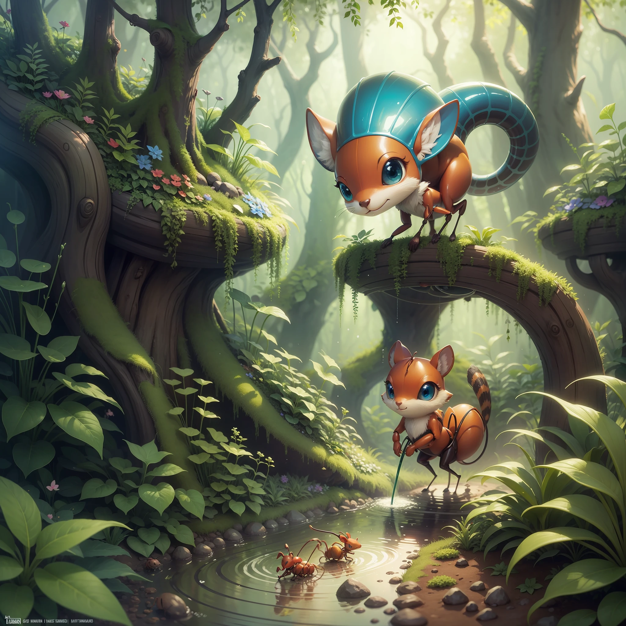 nimal ant, watering little plants in the enchanted forest. enchanted world. infantile. magical. --auto --s2
