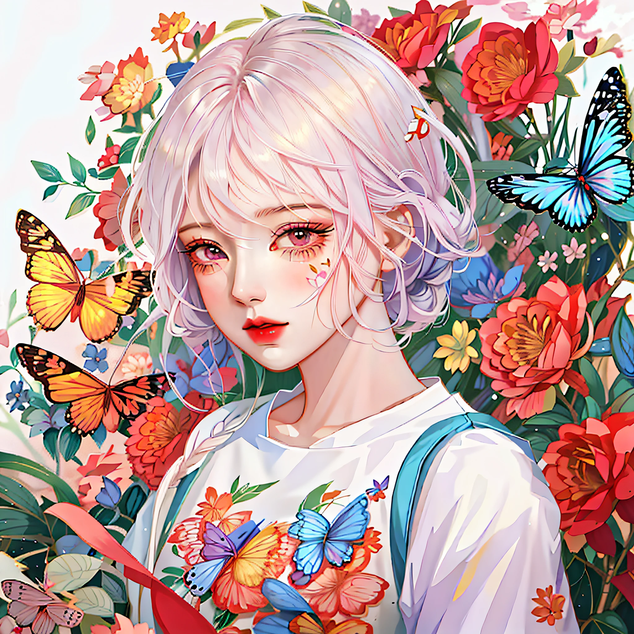 Anime girl with butterfly and flowers holding butterfly and butterfly, beautiful artwork illustration, digital anime illustration, detailed digital anime art, kawaii realistic portrait, digital art on pixiv, detailed fan art, beautiful digital illustration, beautiful digital illustration, beautiful anime portrait, anime style illustration, anime art wallpaper 4k, anime art wallpaper 4k, anime style portrait