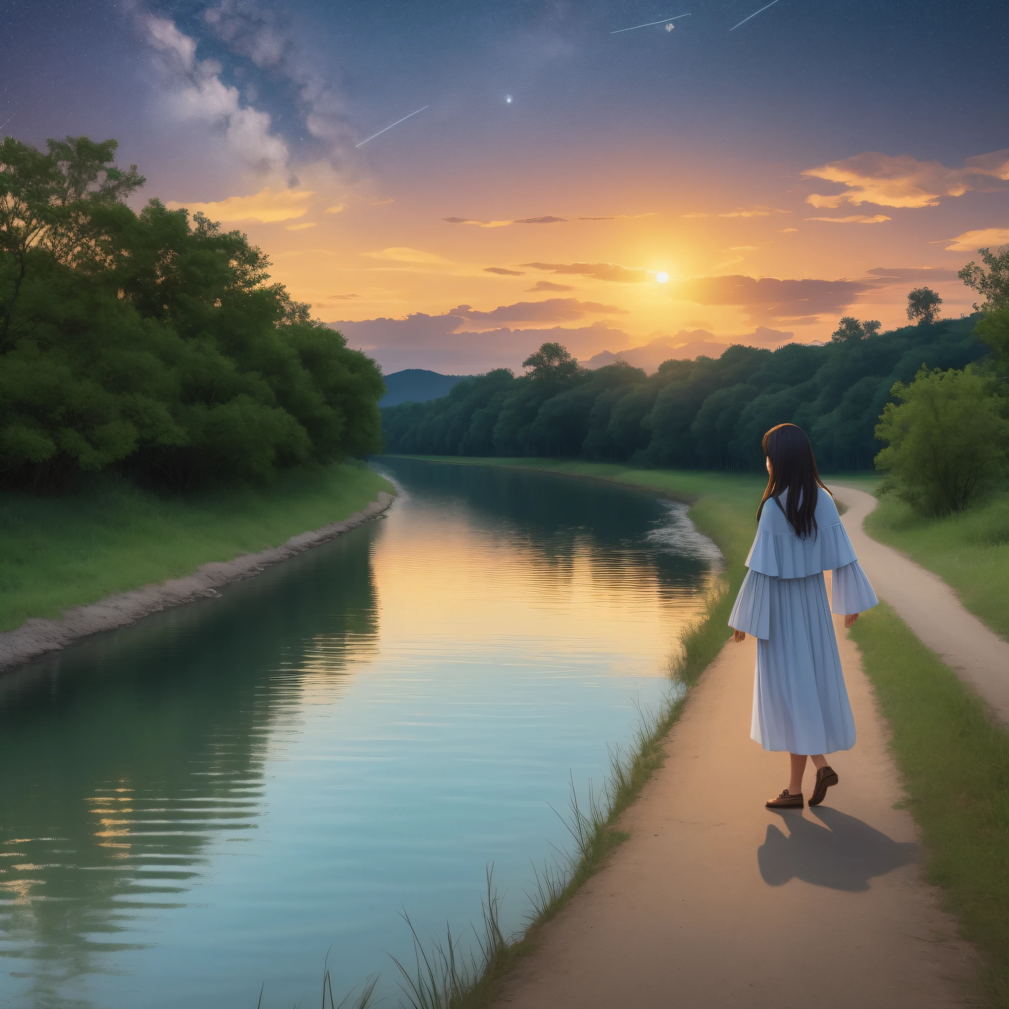 The sun by the river is gone, the cool breeze rises slightly, and the pace is slow to gaze at the stars. --auto --s2