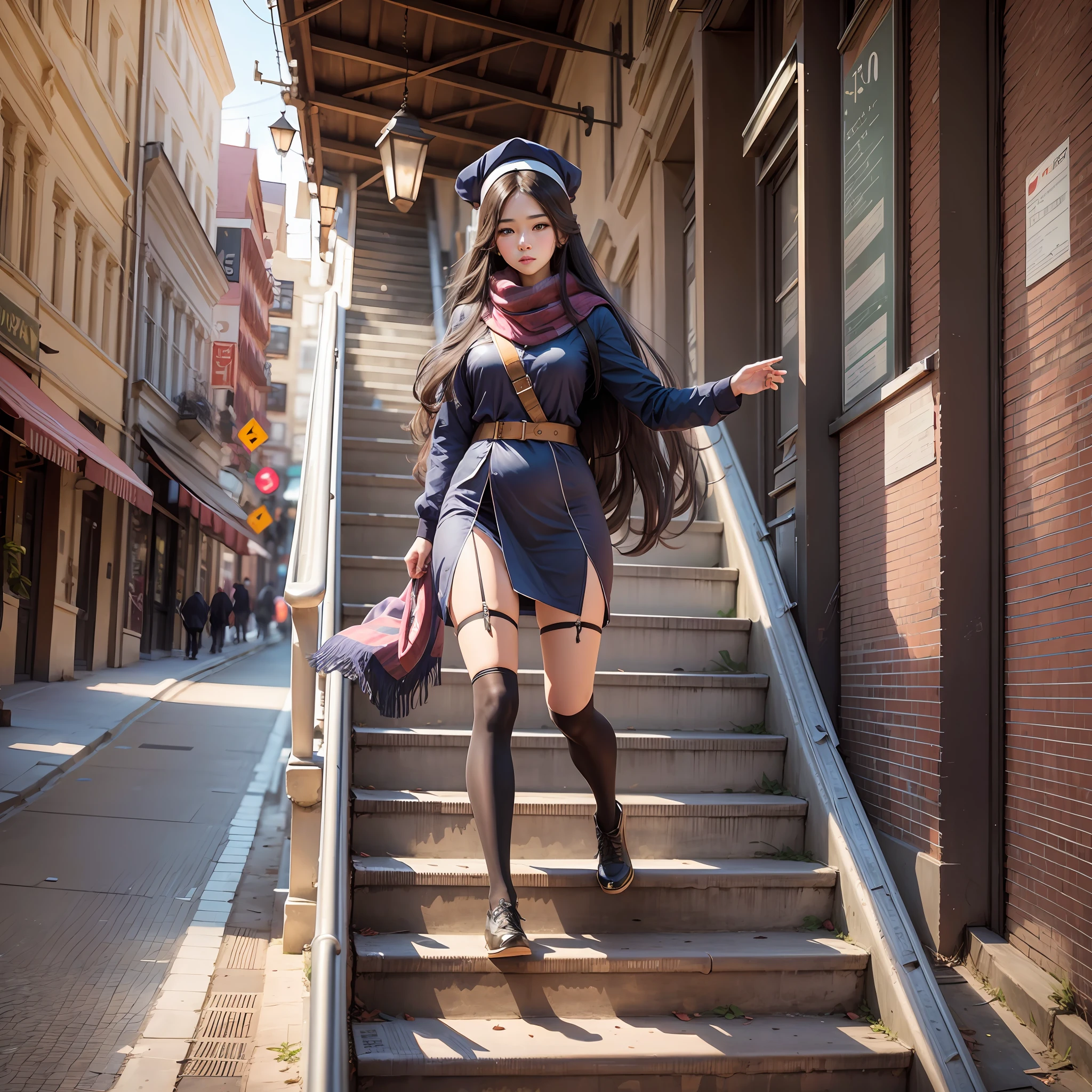 Escalator up, uniform, stocking beauty back, long hair shawl --auto --s2