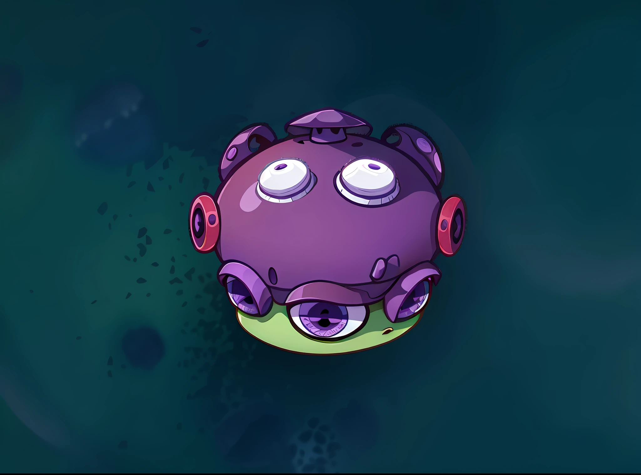 Purple mushroom cap, eyes, green body, inspired by Plants vs. Zombies