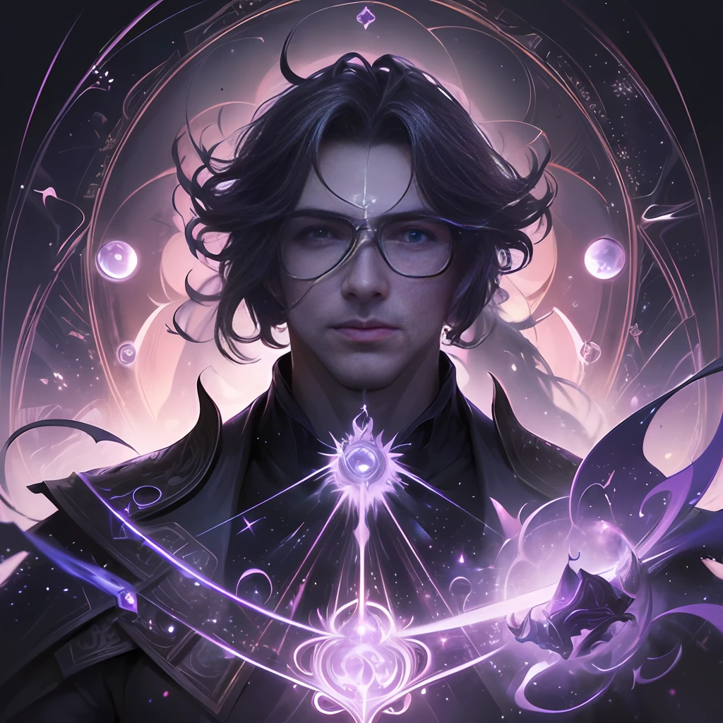 (masterpiece, best quality:1.4),(absurdres, highres, ultra detailed:1.2), (1 handsome man:1.4),(using dark magic:1.4),purple magic,playful illustrations, fractal art,imaginative overlays, artistic fusion,fantastical scenes, evocative narratives, striking visuals, upper body, --auto --s2