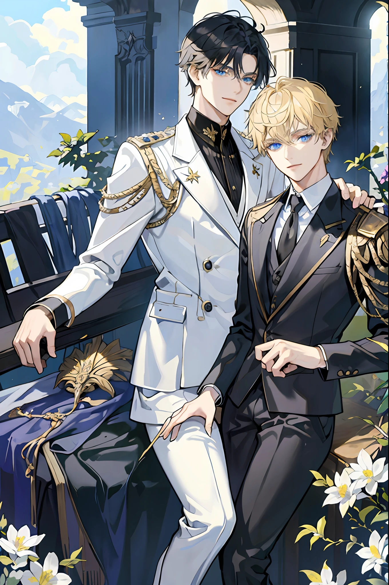 Anime image of two men in suits posing for a picture - SeaArt AI