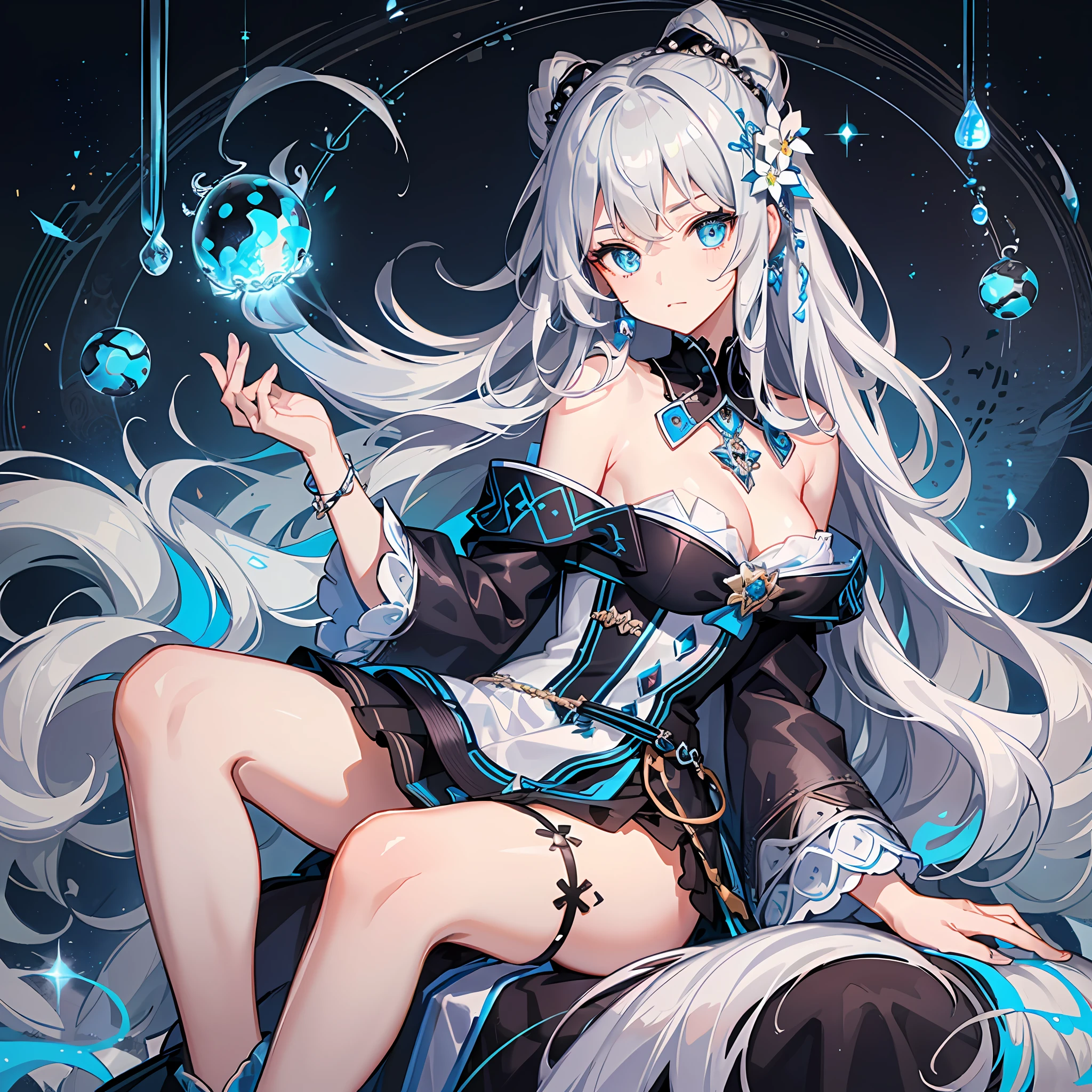 (white background:1.3),full body，
ink and wash painting,Tarot border,The portrait is centered,
The Big Bang,negative space,
a girl,solo,on a huge ((checkerboard)),
bare shoulders,flat_chest,cold face,blue and long eyelashes,diamond and glaring eyes,beautiful detailed eyes,
high ponytail,white hair,streaked hair,long hair,wavy hair,
(a silver triple crown inlaid with obsidian:1.3),(sit) on the sliver ((throne)),
a (blue magic circle) behind the girl,blue flowers,sapphire jevelry,
blue lolita,white stocking,martin boots,miniskirt,white leg rings,white panties,
[[delicate legs and hands:0.55]::0.85],
masterpiece, best quality, masterpiece,best quality,official art,extremely detailed CG unity 8k wallpaper, night, in summer, moon, huge_filesize, girl, bishoujo, miko, long hair, black hair, wet hair, asymmetrical hair, side braid, braided bangs, hair tie, butterfly hair ornament, cute face, beautiful detailed eyes, aqua eyes, light smile, shy, medium breasts, japanese_clothes, flower ribbon, pendant, head tilt, hair blowing