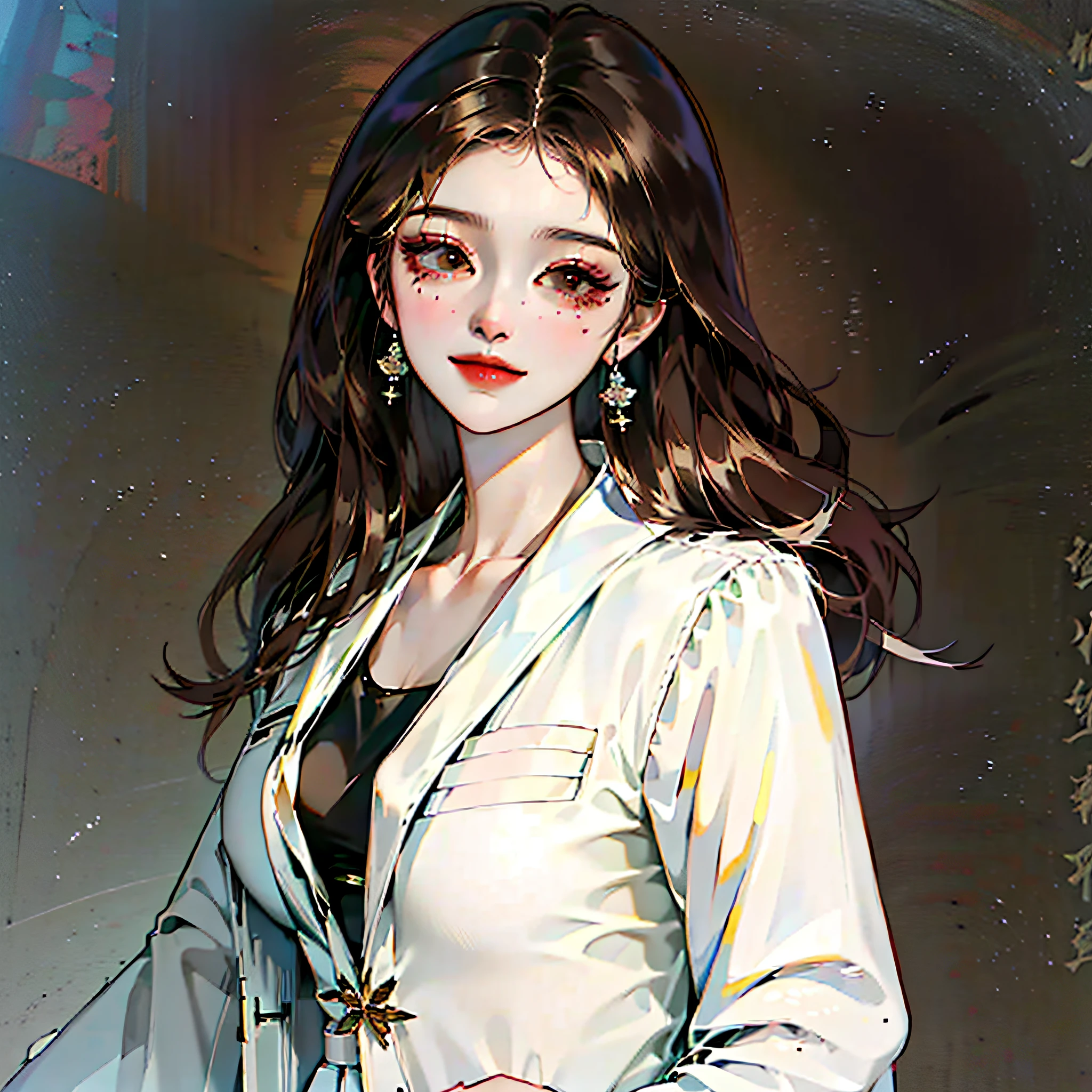 Illustration, royal sister style, sa, Araved woman in white jacket and black blouse group photo, brown hair, smile, dimples, with Sony Alpha 9, face picture, 8K photo, Heonhwa Choe, Jaeyeon Nam