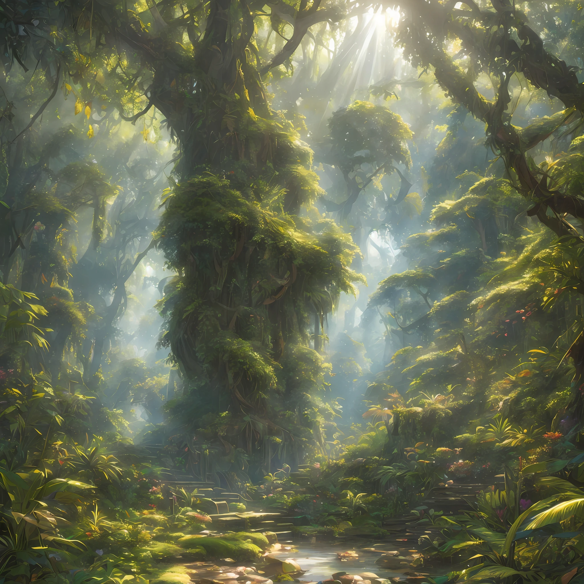 Digital illustration, detailed and intricate, of a dense jungle filled with exotic plants and animals, the sunlight filtering through the canopy creating a dappled effect. In the style of Yoshitaka Amano and Hayao Miyazaki, masterpiece, proportional, detailed, trending on artstation, beautiful lighting, realistic, intricate, award winning, 4k, highest quality Award-winning, 4K digital painting in the style of Yoshitaka Amano. Detailed and intricate depiction of a zombie apocalypse, masterfully capturing the chaos and drama of the scene. Beautiful lighting and cinematic composition make this piece a true masterpiece, trending on artstation --auto --s2