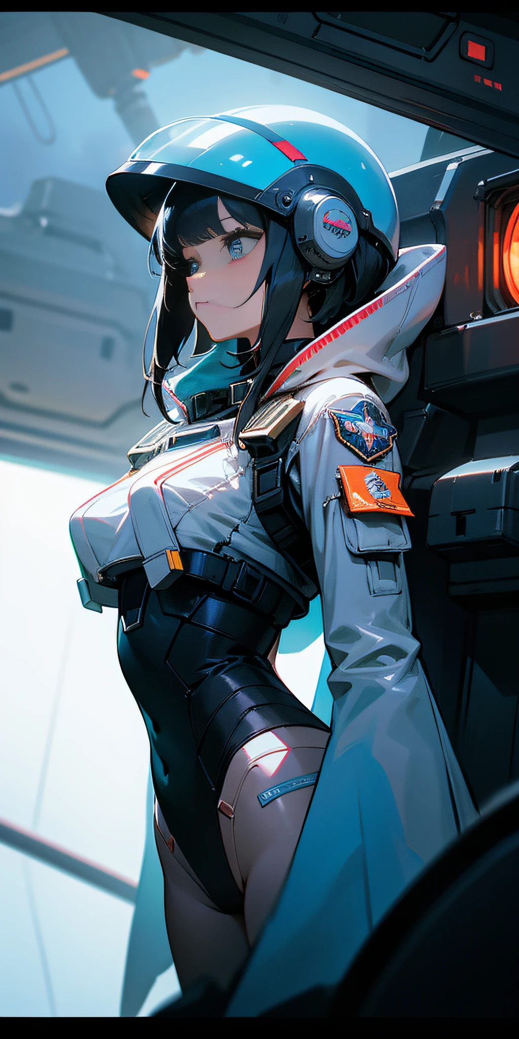 disney animated character, The girl driving the spaceship, Wearing a cyberpunk mech, Astronaut helmet, The background is the interior of the cockpit, mechstechnology, hyper details, style clothes, full bodyfront view, delicate features, metal, Symmetric, studio lighting, ultra-details, ultrahd, Chest Shot(MCU), 3d, blender, oc renderer, best quality, 8k --ar 3:4 --niji 5 --s 400