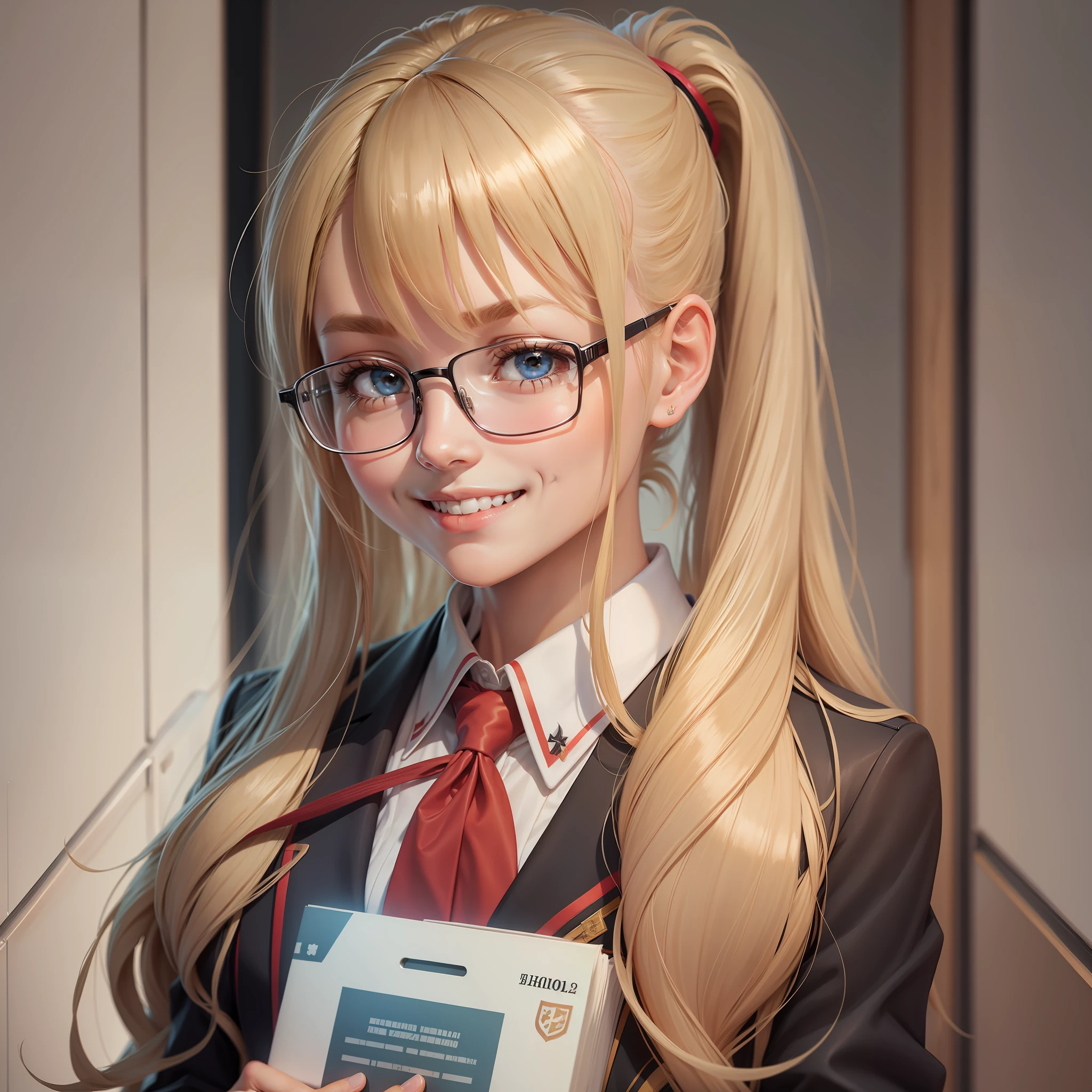 Date Glasses Girl Blonde Long Hair Smile Uniform School Ponytail