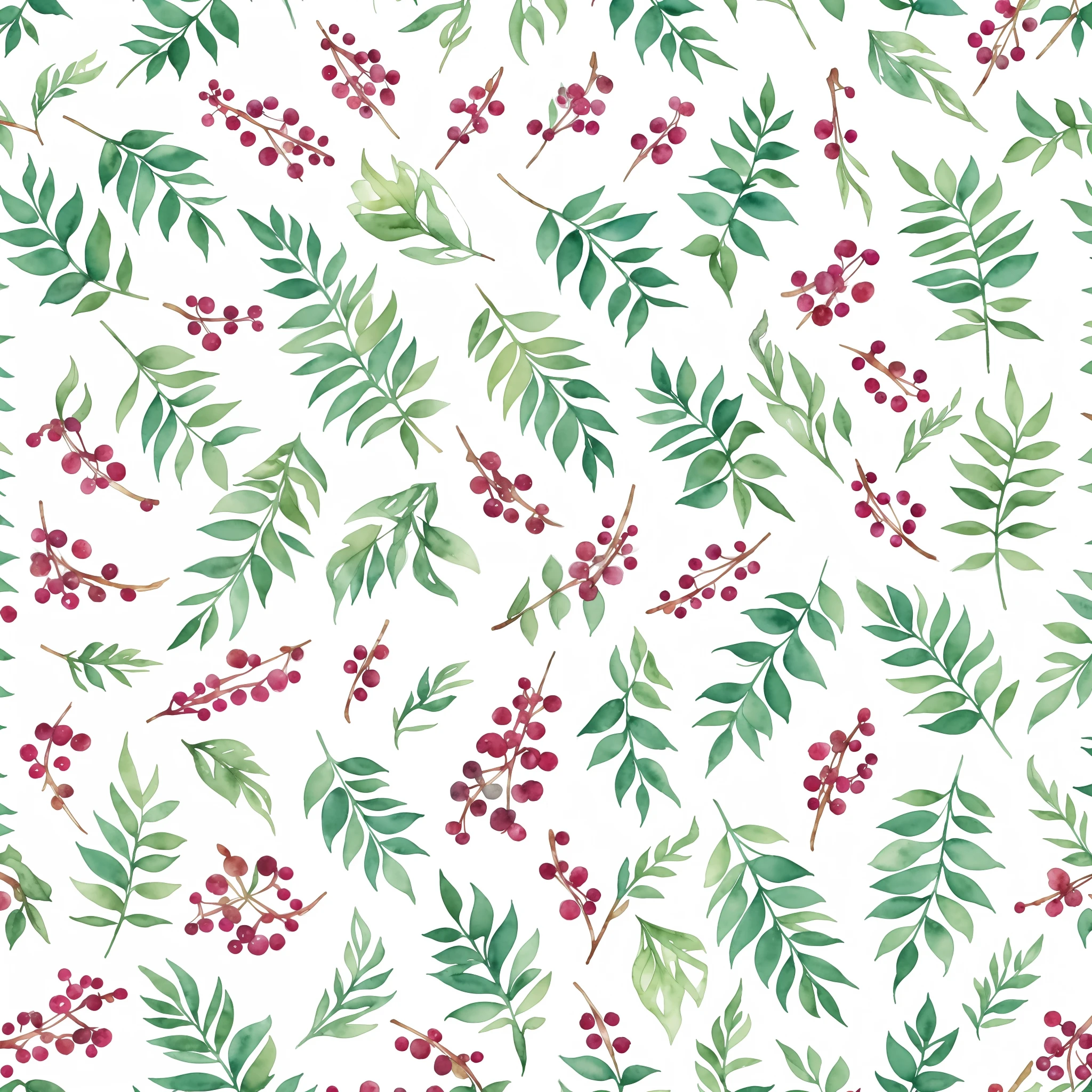 Watercolor pattern with beautiful flowers, berries, ferns, leaves and calm colors on #3b4195 color background. Watercolor paper texture.
