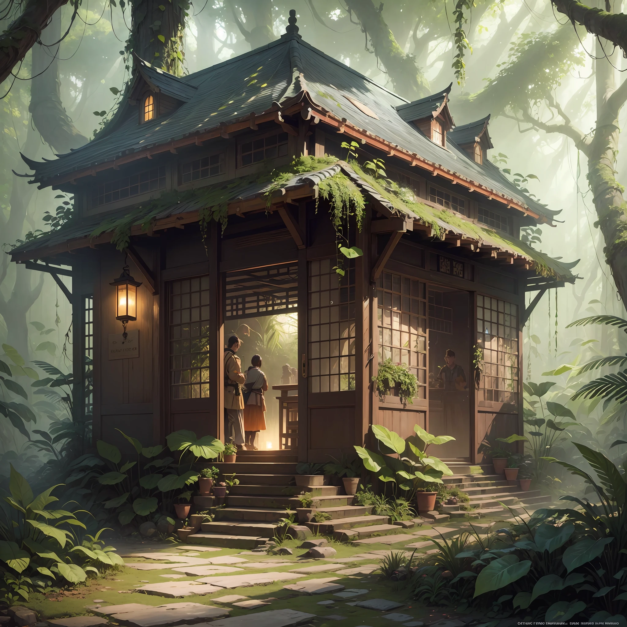 Digital illustration, detailed and intricate, of a dense jungle filled with exotic plants and animals, the sunlight filtering through the canopy creating a dappled effect. In the style of Yoshitaka Amano and Hayao Miyazaki, masterpiece, proportional, detailed, trending on artstation, beautiful lighting, realistic, intricate, award winning, 4k, highest quality Award-winning, 4K digital painting in the style of Yoshitaka Amano. Detailed and intricate depiction of a zombie apocalypse, masterfully capturing the chaos and drama of the scene. Beautiful lighting and cinematic composition make this piece a true masterpiece, trending on artstation --auto --s2