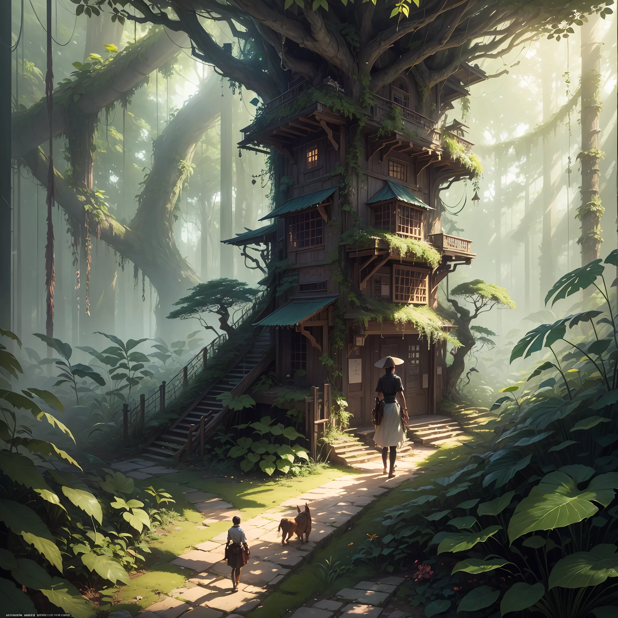 Digital illustration, detailed and intricate, of a dense jungle filled with exotic plants and animals, the sunlight filtering through the canopy creating a dappled effect. In the style of Yoshitaka Amano and Hayao Miyazaki, masterpiece, proportional, detailed, trending on artstation, beautiful lighting, realistic, intricate, award winning, 4k, highest quality Award-winning, 4K digital painting in the style of Yoshitaka Amano. Detailed and intricate depiction of a zombie apocalypse, masterfully capturing the chaos and drama of the scene. Beautiful lighting and cinematic composition make this piece a true masterpiece, trending on artstation --auto --s2