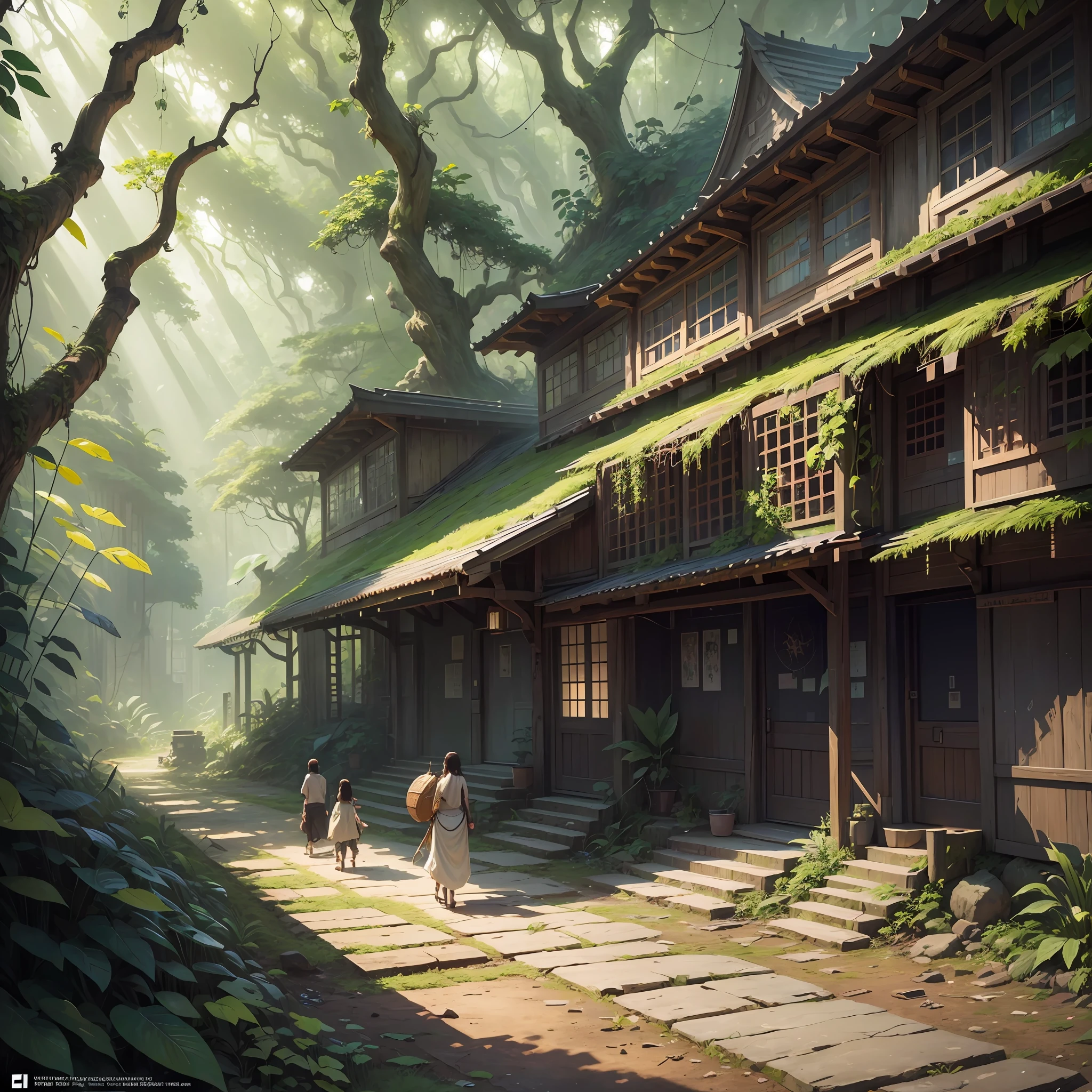 Digital illustration, detailed and intricate, of a dense jungle filled with exotic plants and animals, the sunlight filtering through the canopy creating a dappled effect. In the style of Yoshitaka Amano and Hayao Miyazaki, masterpiece, proportional, detailed, trending on artstation, beautiful lighting, realistic, intricate, award winning, 4k, highest quality Award-winning, 4K digital painting in the style of Yoshitaka Amano. Detailed and intricate depiction of a zombie apocalypse, masterfully capturing the chaos and drama of the scene. Beautiful lighting and cinematic composition make this piece a true masterpiece, trending on artstation --auto --s2