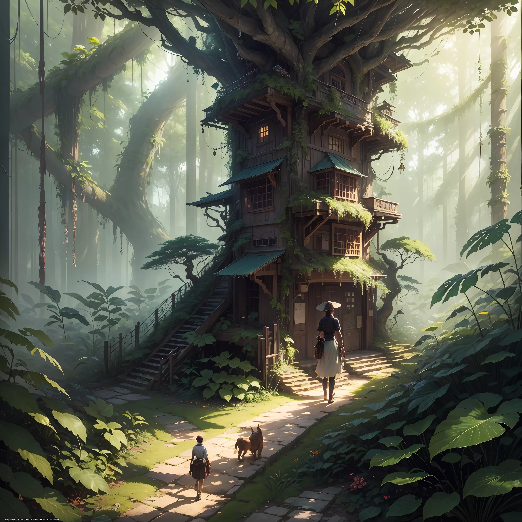 Digital illustration, detailed and intricate, of a dense jungle filled with exotic plants and animals, the sunlight filtering through the canopy creating a dappled effect. In the style of Yoshitaka Amano and Hayao Miyazaki, masterpiece, proportional, detailed, trending on artstation, beautiful lighting, realistic, intricate, award winning, 4k, highest quality Award-winning, 4K digital painting in the style of Yoshitaka Amano. Detailed and intricate depiction of a zombie apocalypse, masterfully capturing the chaos and drama of the scene. Beautiful lighting and cinematic composition make this piece a true masterpiece, trending on artstation --auto --s2