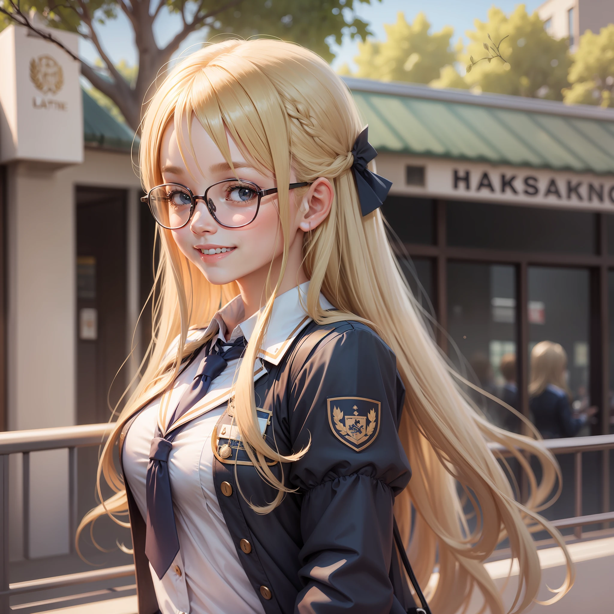 Date Glasses Girl Blonde Long Hair Smile Uniform School