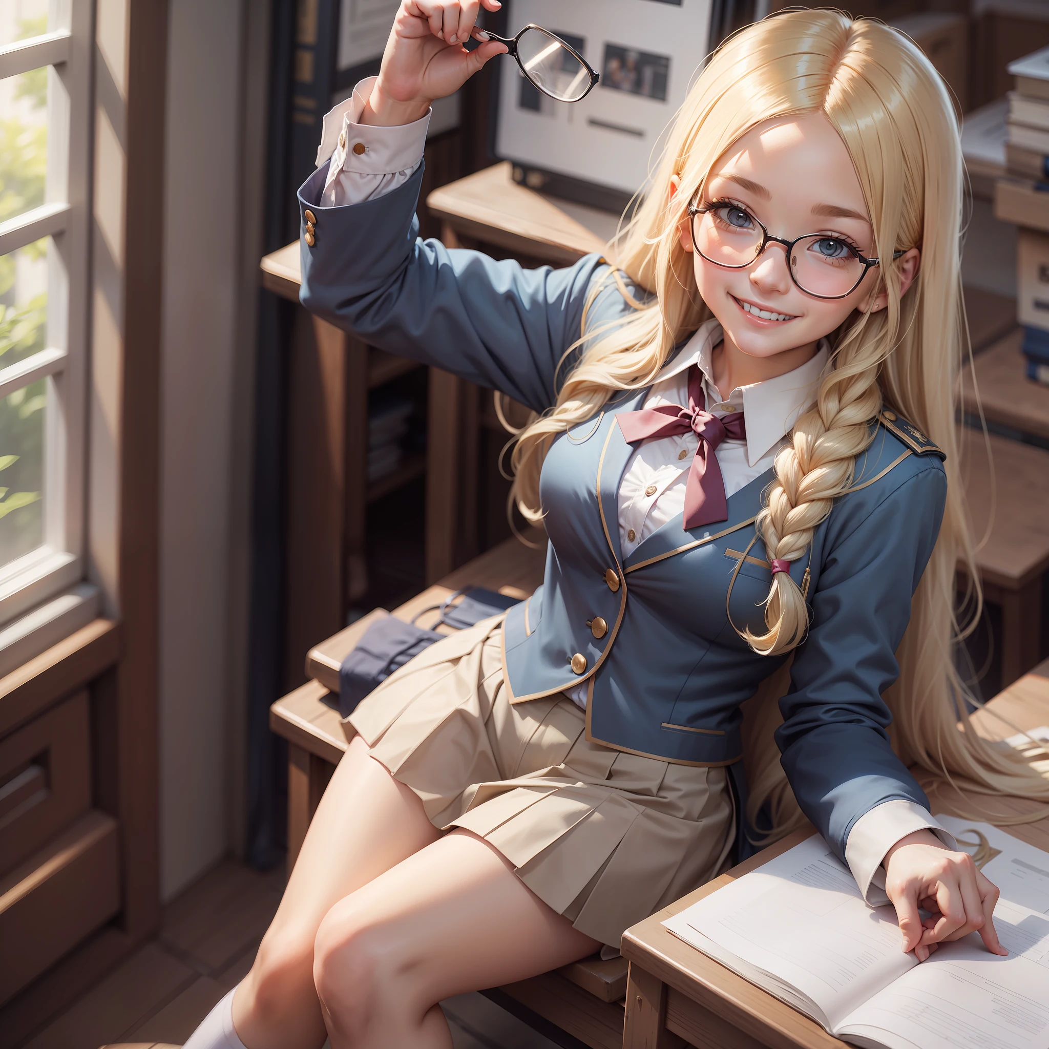 Date Glasses Girl Blonde Long Hair Smile Uniform School