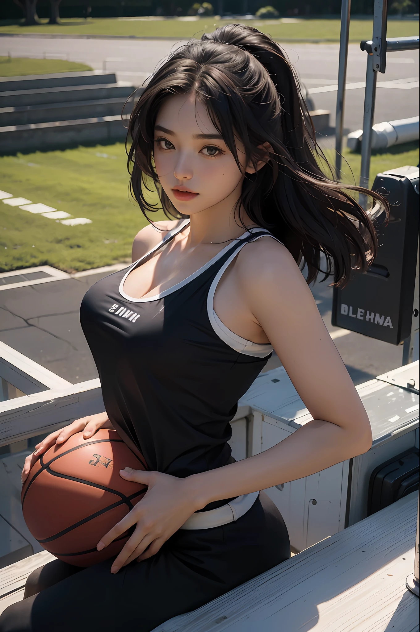 (RAW photo, 4k, masterpiece, high resolution, extremely complex) (realistic: 1.4), cinematic lighting
1 Girl, Solo Focus, Summer Noon, Big, Exposed, Hot, 1990s\(Style\), (Best Quality), (Highres), (An Extremely Delicate and Beautiful),,(Beautiful 8k face),(Brown Eyes),(ulzzang-6500:1.0),(solo),(Looking Side),( spectators),(large breasts),(NBA),bent over,,lookside,(side), ,(Basketball sportswear),((Play basketball)),((gymnasium)),((speed)),(reality),