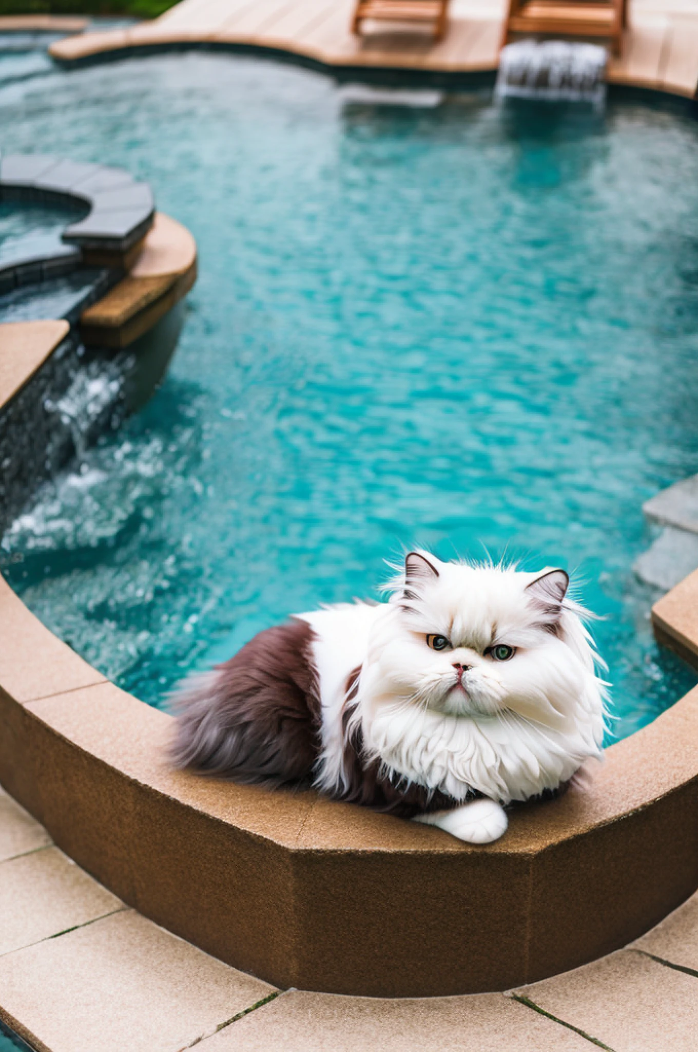 cute swimming Persian cat pool