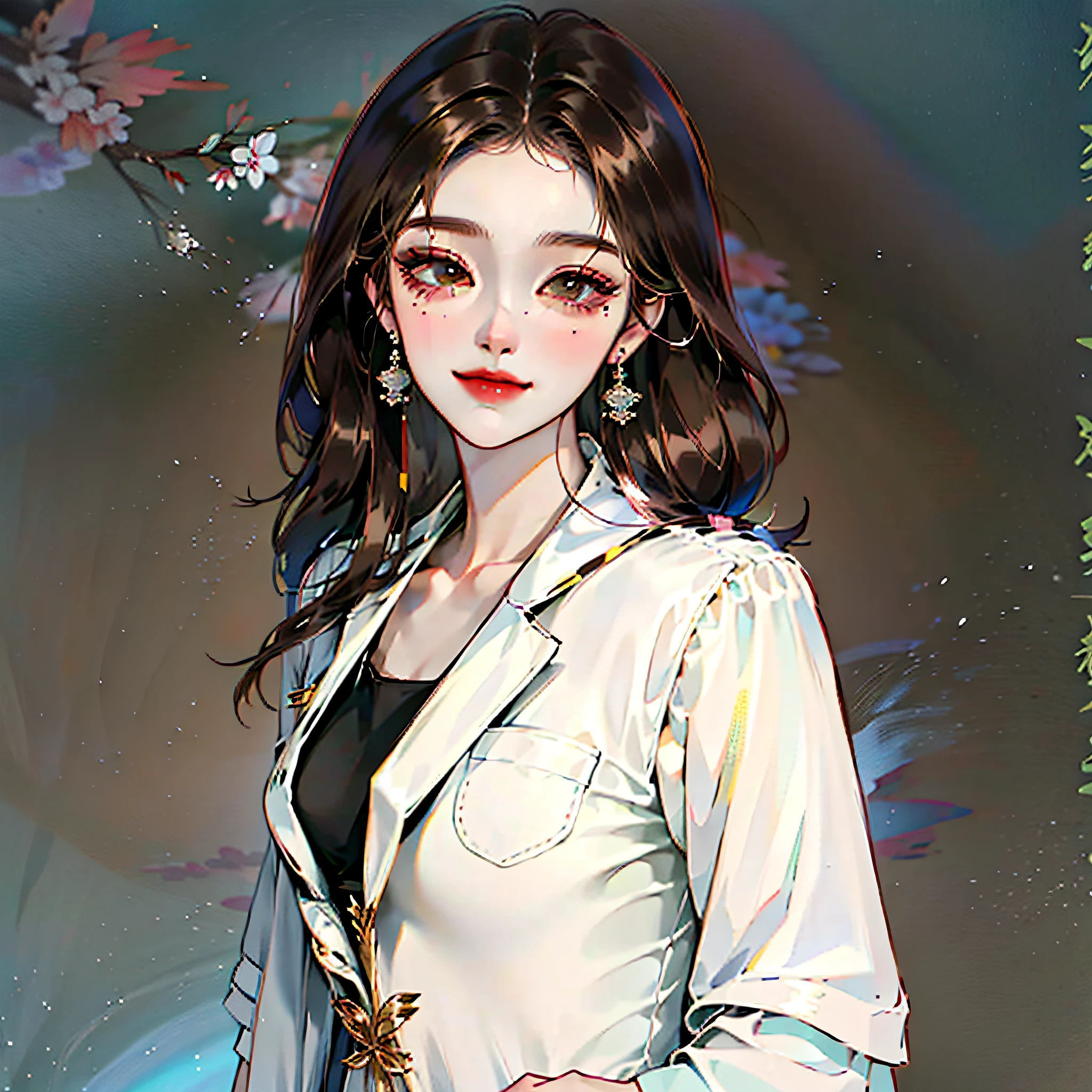 Illustration, royal sister style, sa, Araved woman in white jacket and black blouse group photo, brown hair, smile, dimples, with Sony Alpha 9, face picture, 8K photo, Heonhwa Choe, Jaeyeon Nam