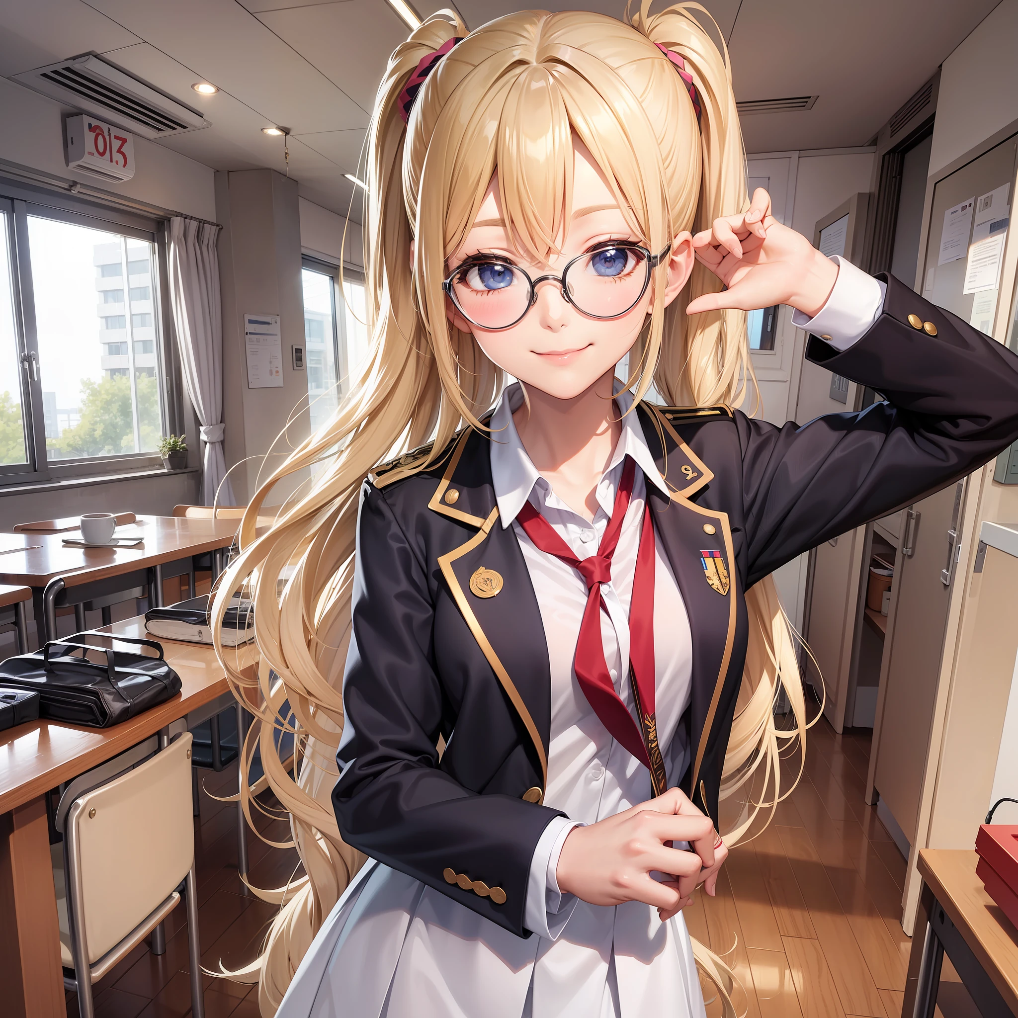 Date Glasses Girl Blonde Long Hair Smile Uniform School Ponytail