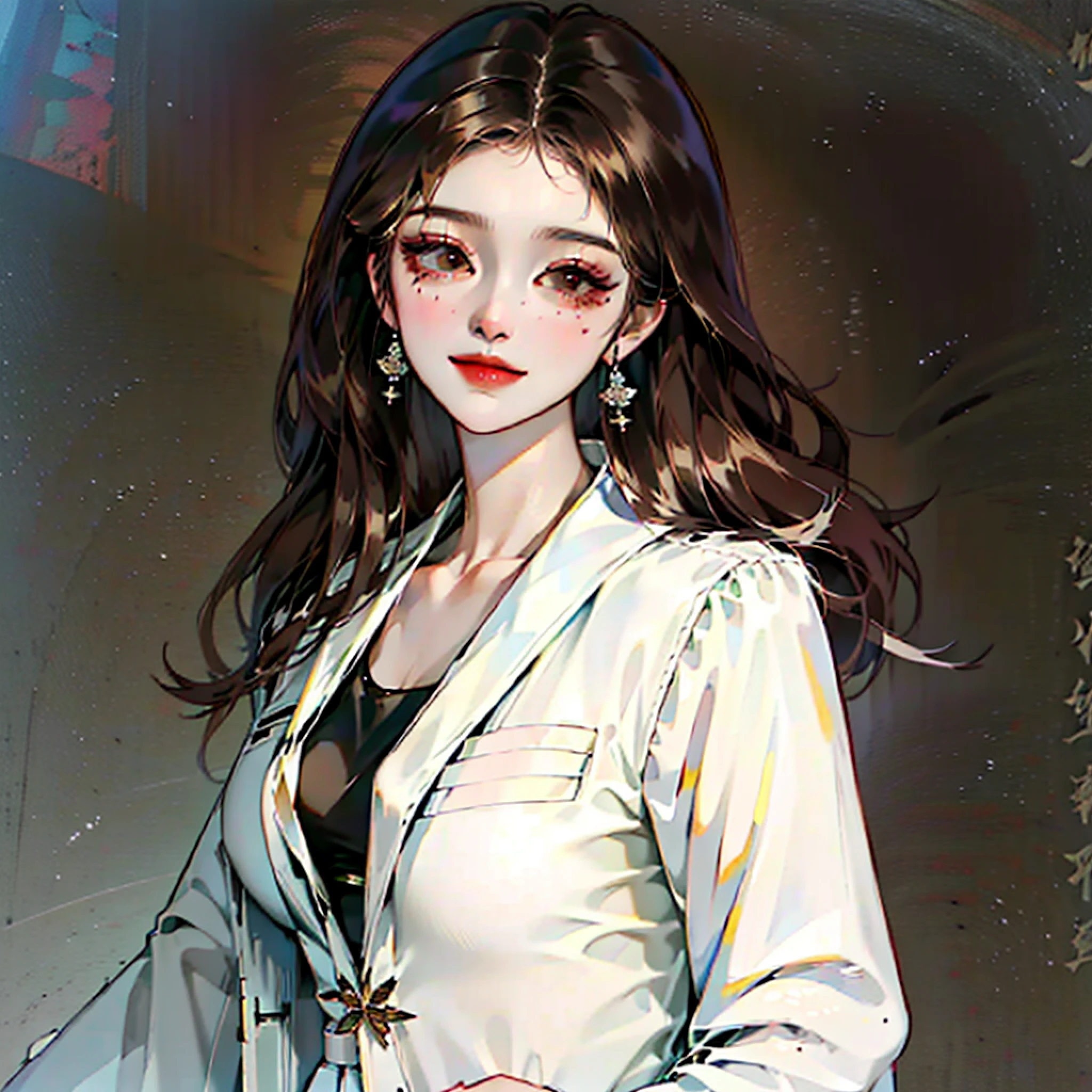 Illustration, royal sister style, sa, Araved woman in white jacket and black blouse group photo, brown hair, smile, dimples, with Sony Alpha 9, face picture, 8K photo, Heonhwa Choe, Jaeyeon Nam