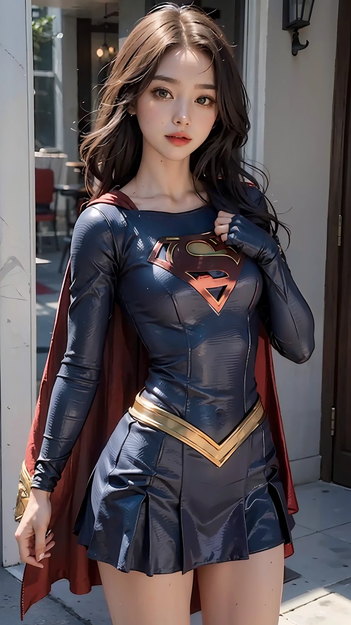 Woman body set, supergirl costume dress, small breasts, thick thighs